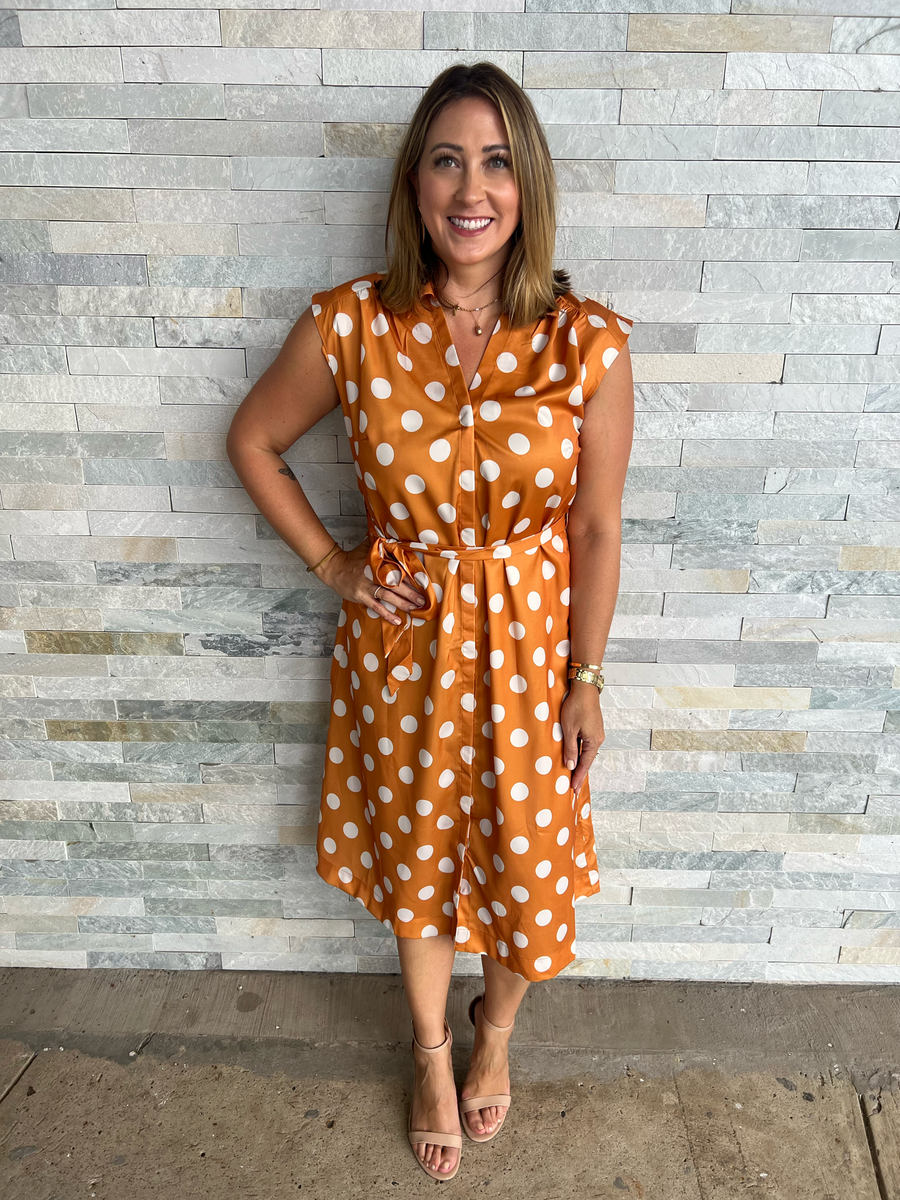 Lucky to Have Ochre Polka Dot Dress Large