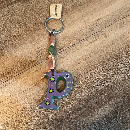 * Natural Life Initial Wooden Beaded Keychains