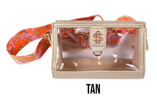 Tan Faux Leather Clear Bag