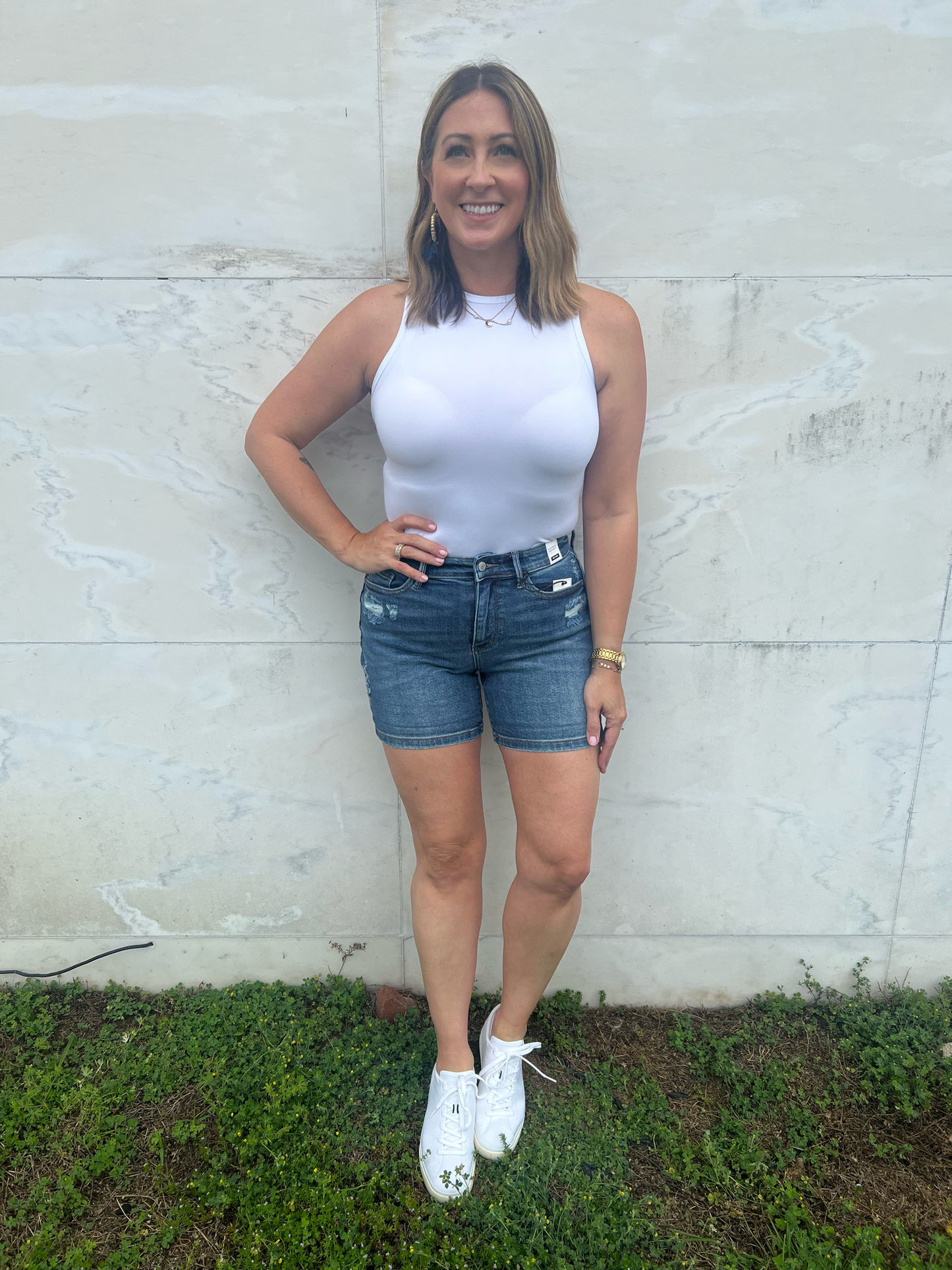 . Judy Blue Mid Rise Dad Shorts