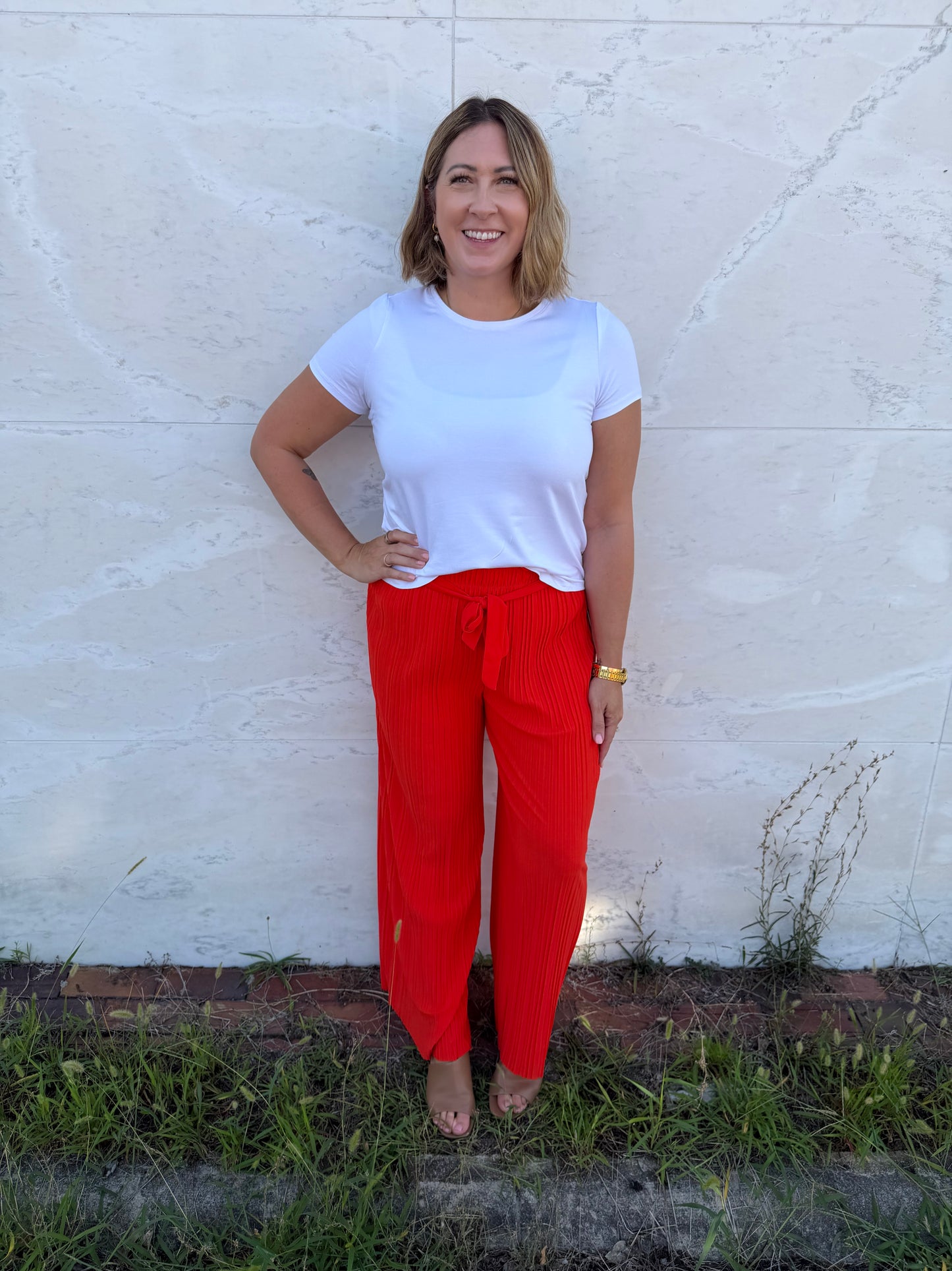 Orange Love Tie Front Pleated Pant
