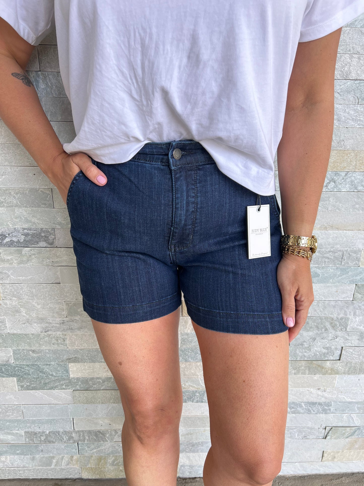 . Judy Blue HW Denim Trouser Shorts