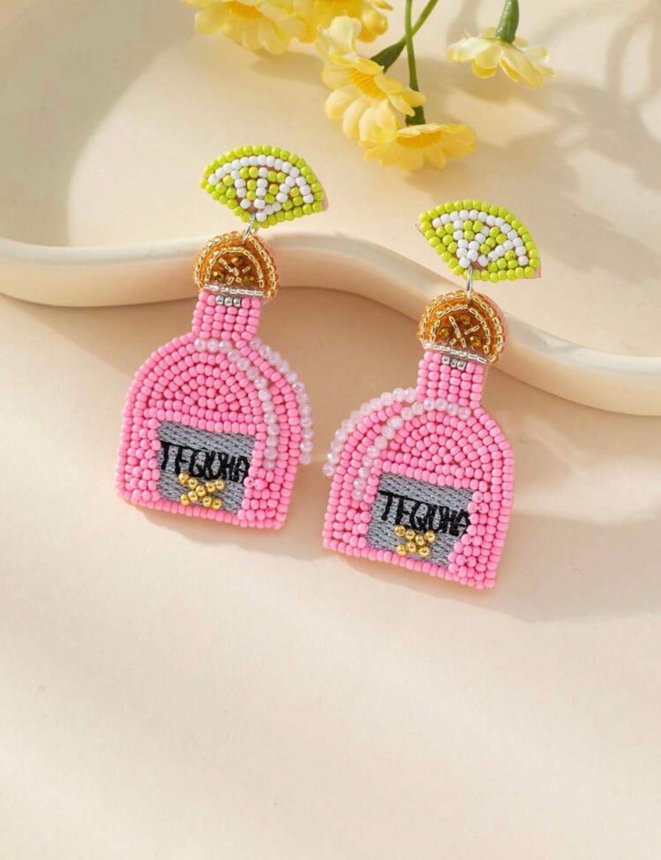 . Pink Beaded Tequila Earring