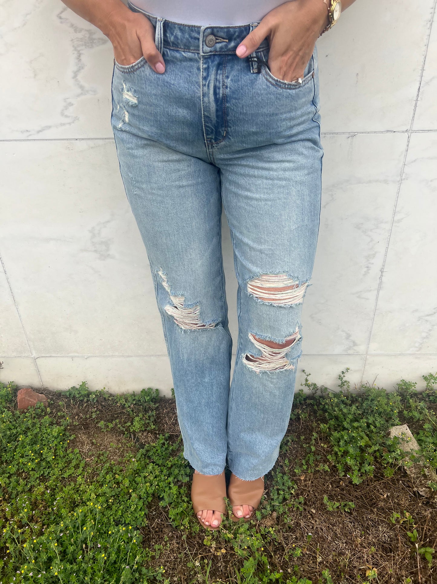 . Judy Blue High Waist Rigid Magic 90's Destroy Straight Leg Jeans