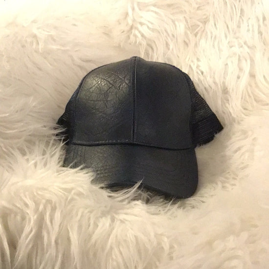* Navy Faux Leather Trucker Hat