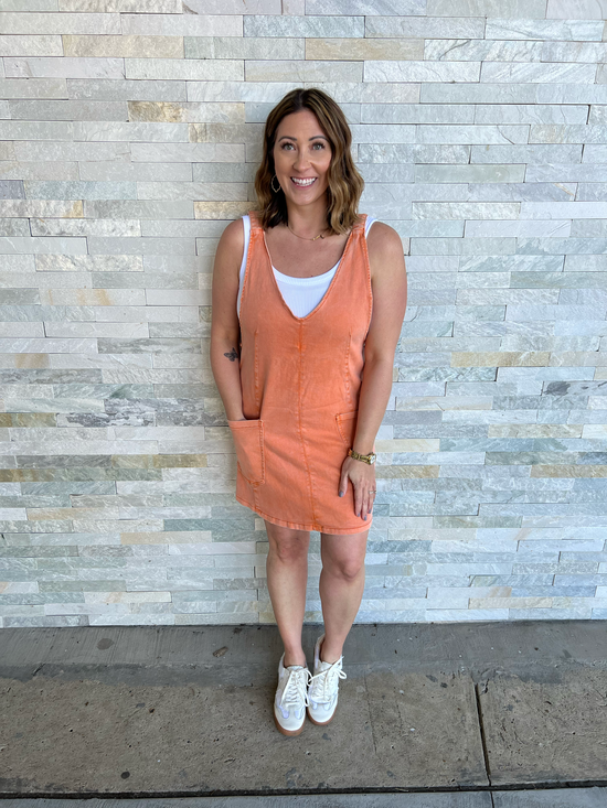 Common Ground Orange Denim Overall Dress – Southern Bliss Boutique