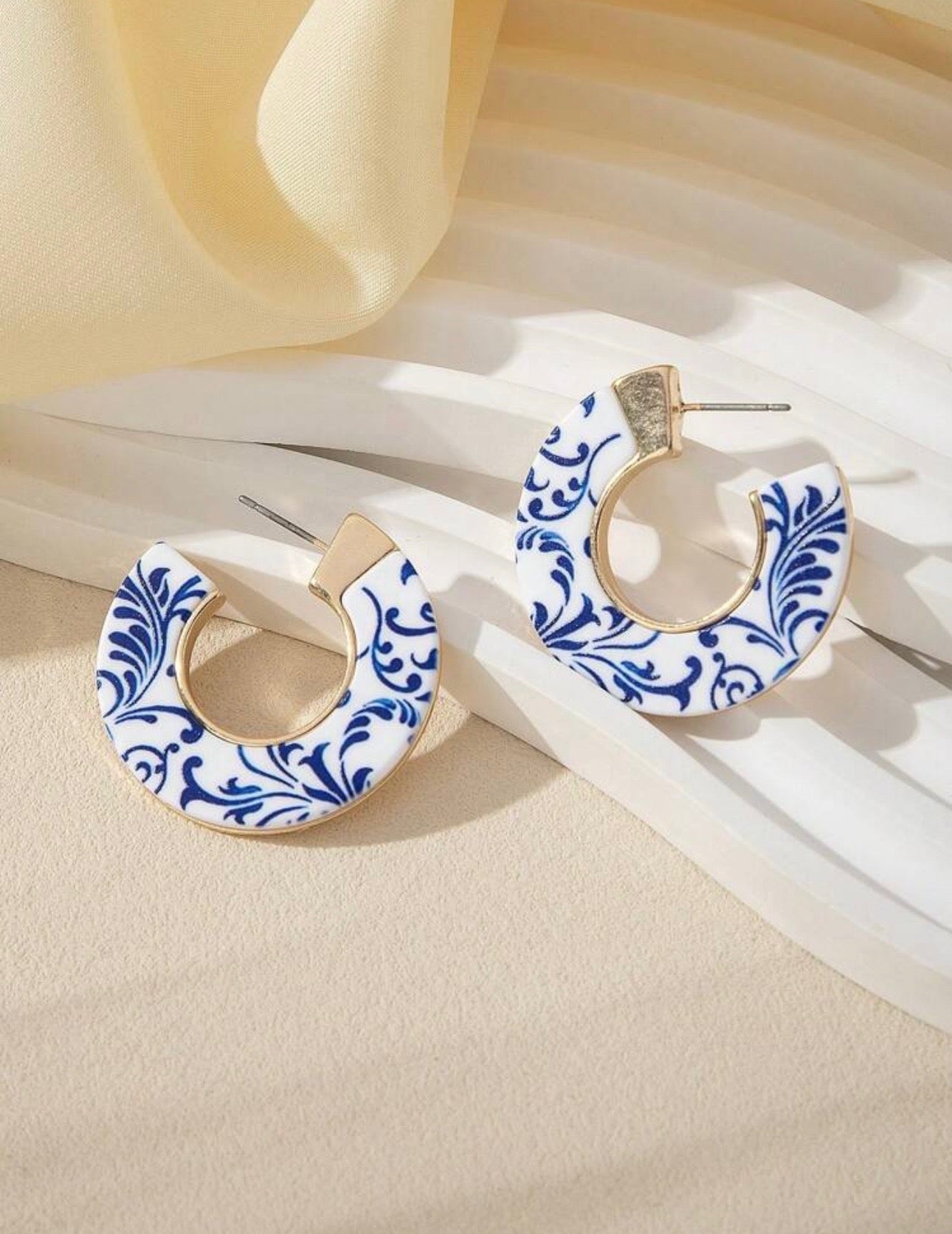. Cait Blue and White Hoop Earrings
