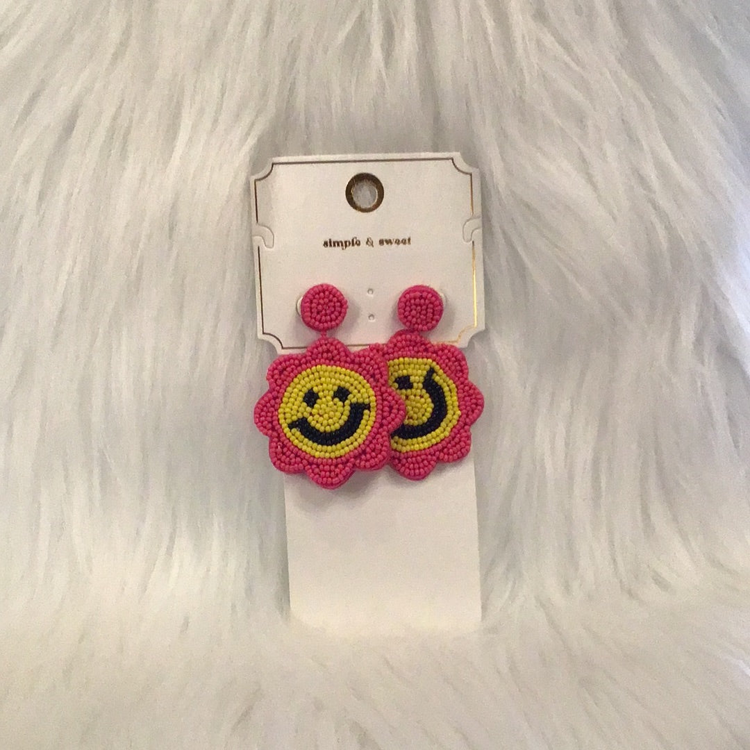 Smiley Flower Beaded Earrings