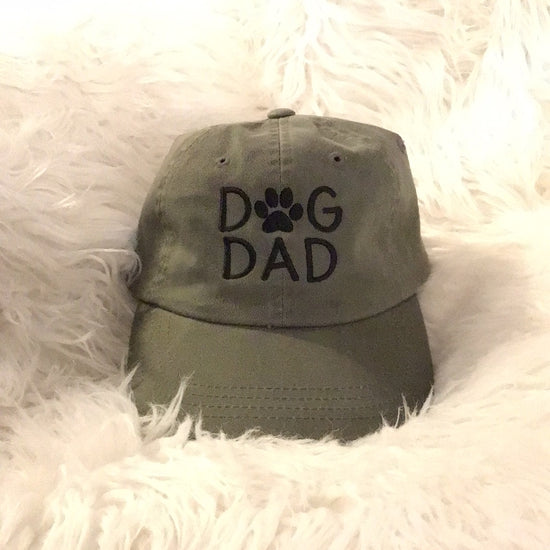 * Embroidered Dog Dad Ball Cap- Olive Green