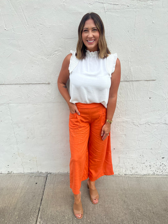 Game On Tangerine Cropped Linen Blend Pants