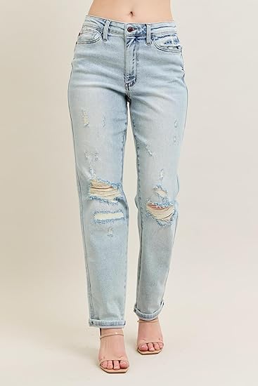 Judy Blue MR Repair Stitch Detail Destroy Single Cuff Bf Jeans