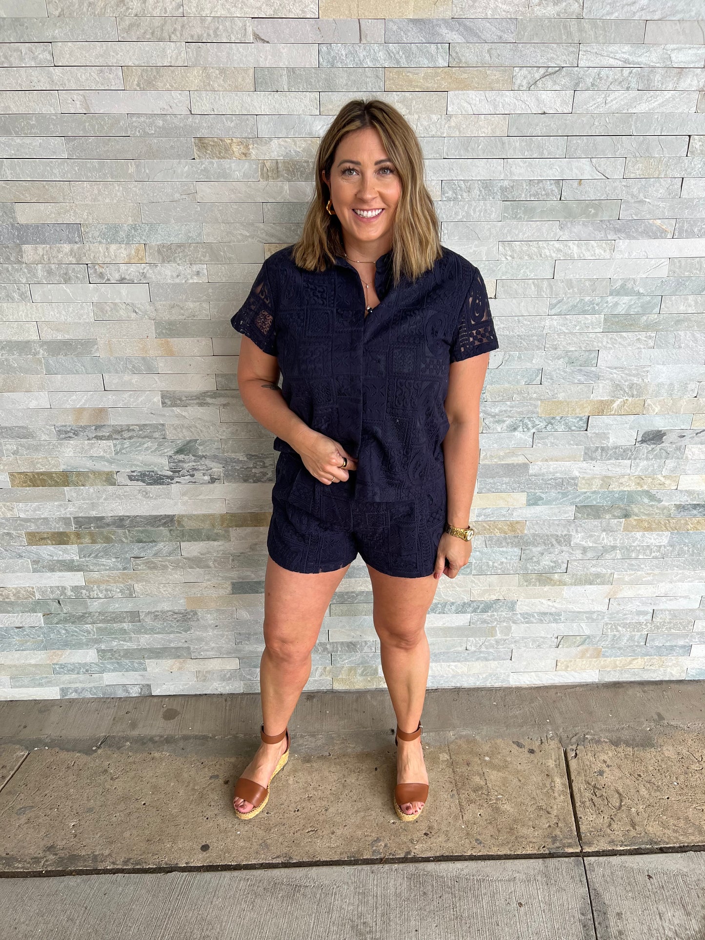 Sunday Funday Navy Short Set