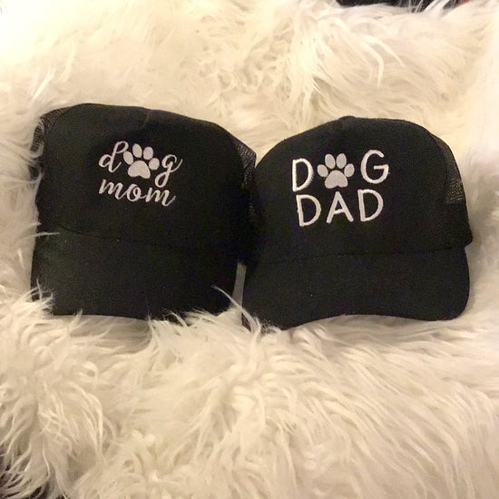 * Embroidered Dog Mom or Dog Dad Trucker Hat- Black