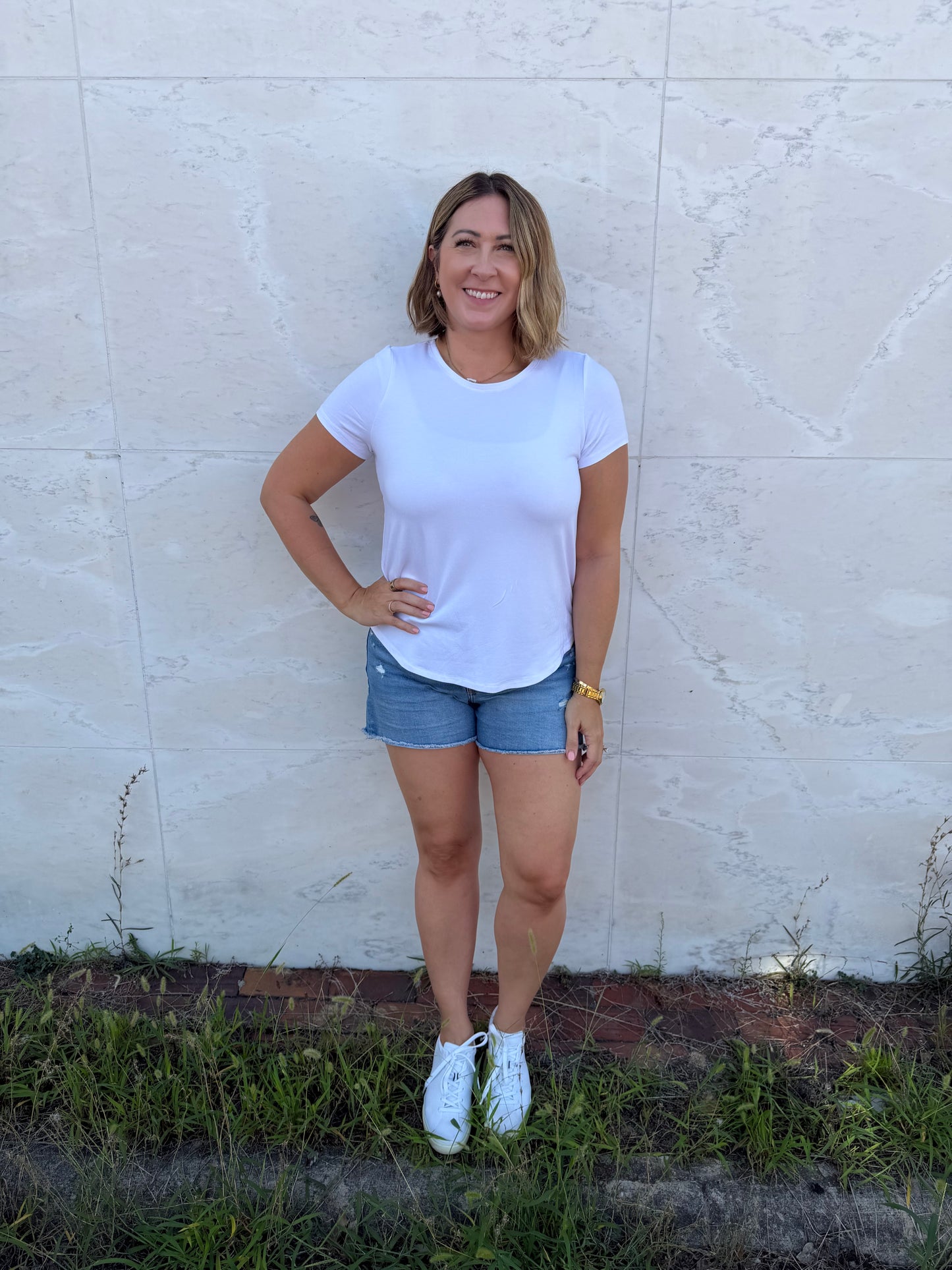 Crew Neck Hi-Lo White Hem Tee