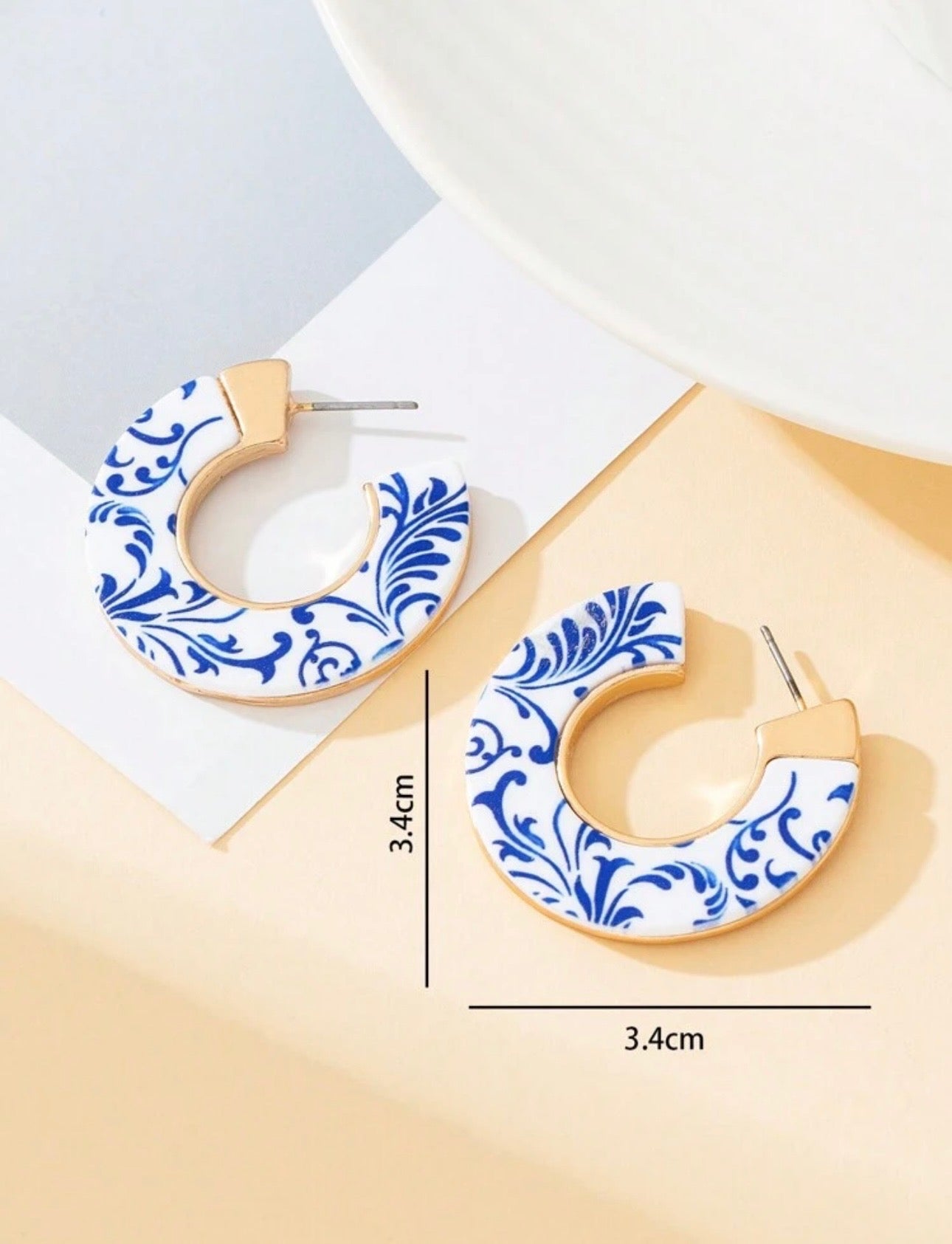 . Cait Blue and White Hoop Earrings