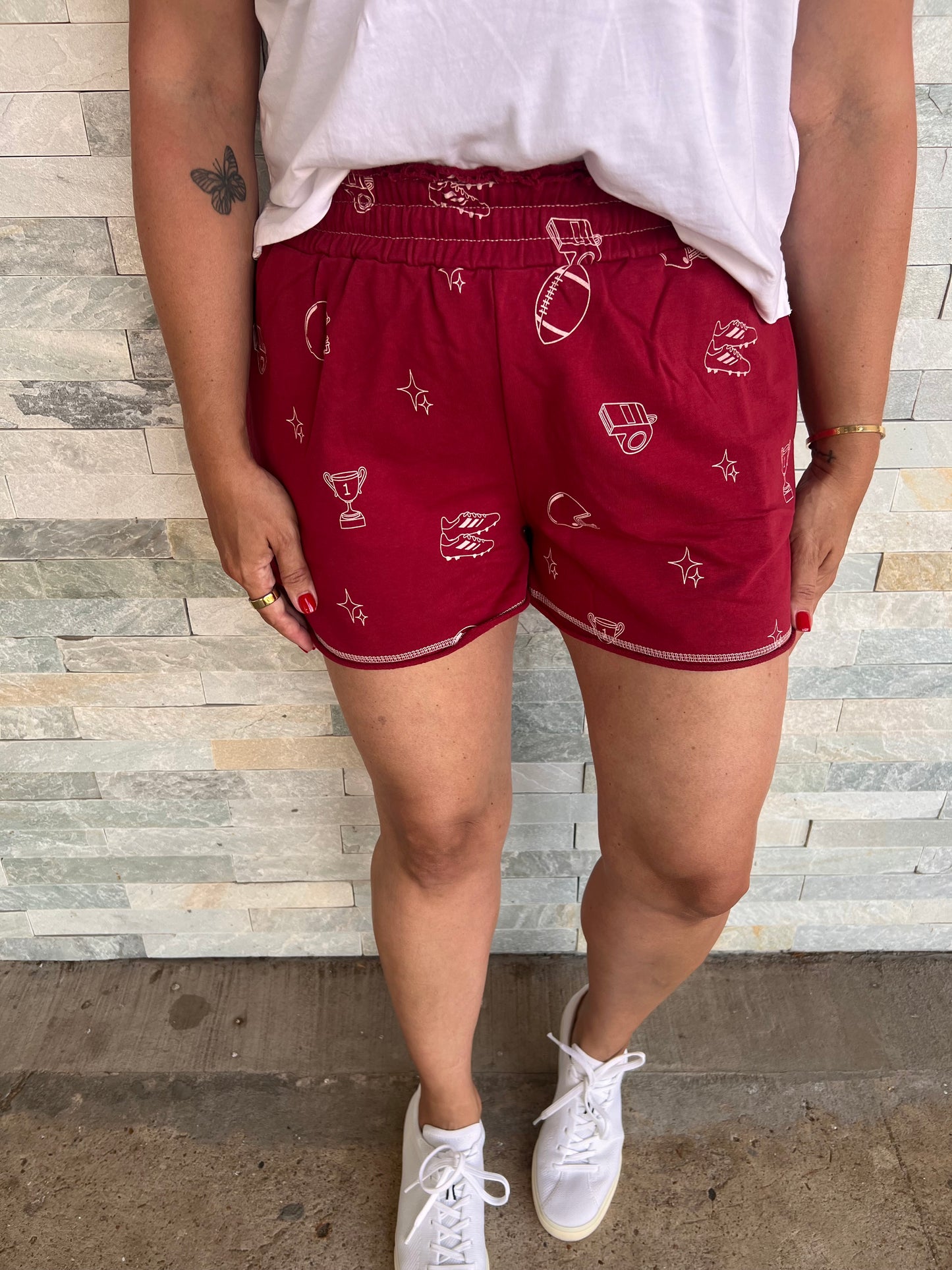 Wine Graphic Print Game Day Terry Shorts