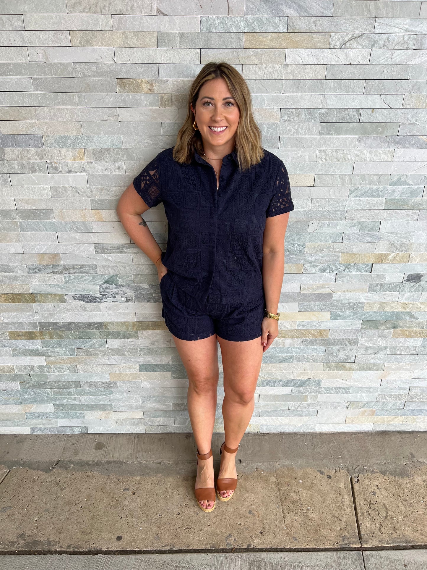 Sunday Funday Navy Short Set