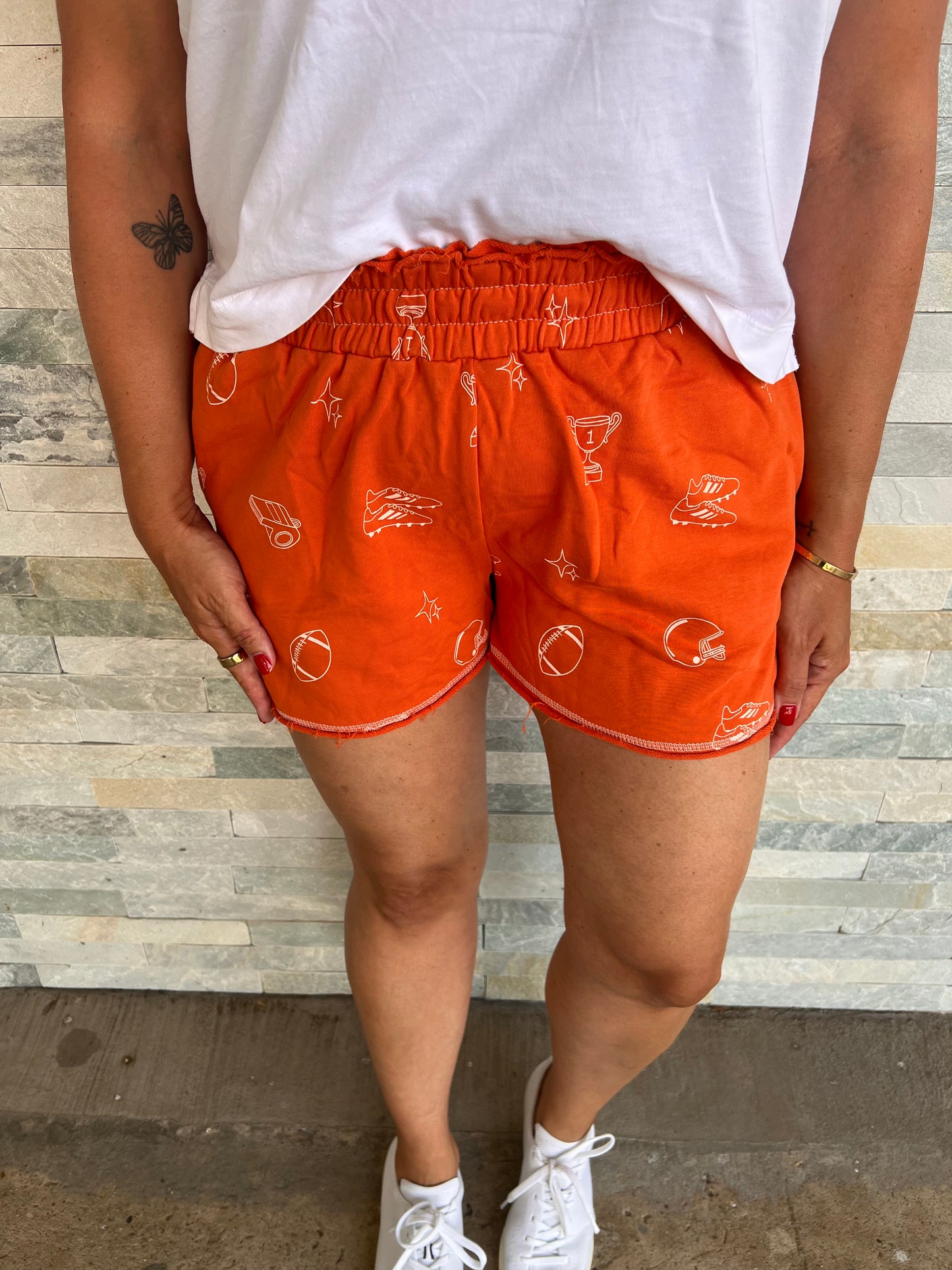 Orange Graphic Print Game Day Terry Shorts