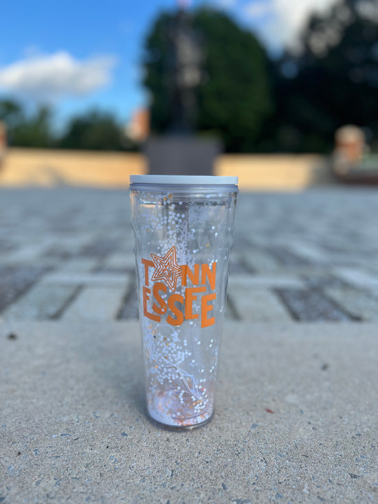 Load image into Gallery viewer, .Tennessee Straw Tumbler Orange Glitter
