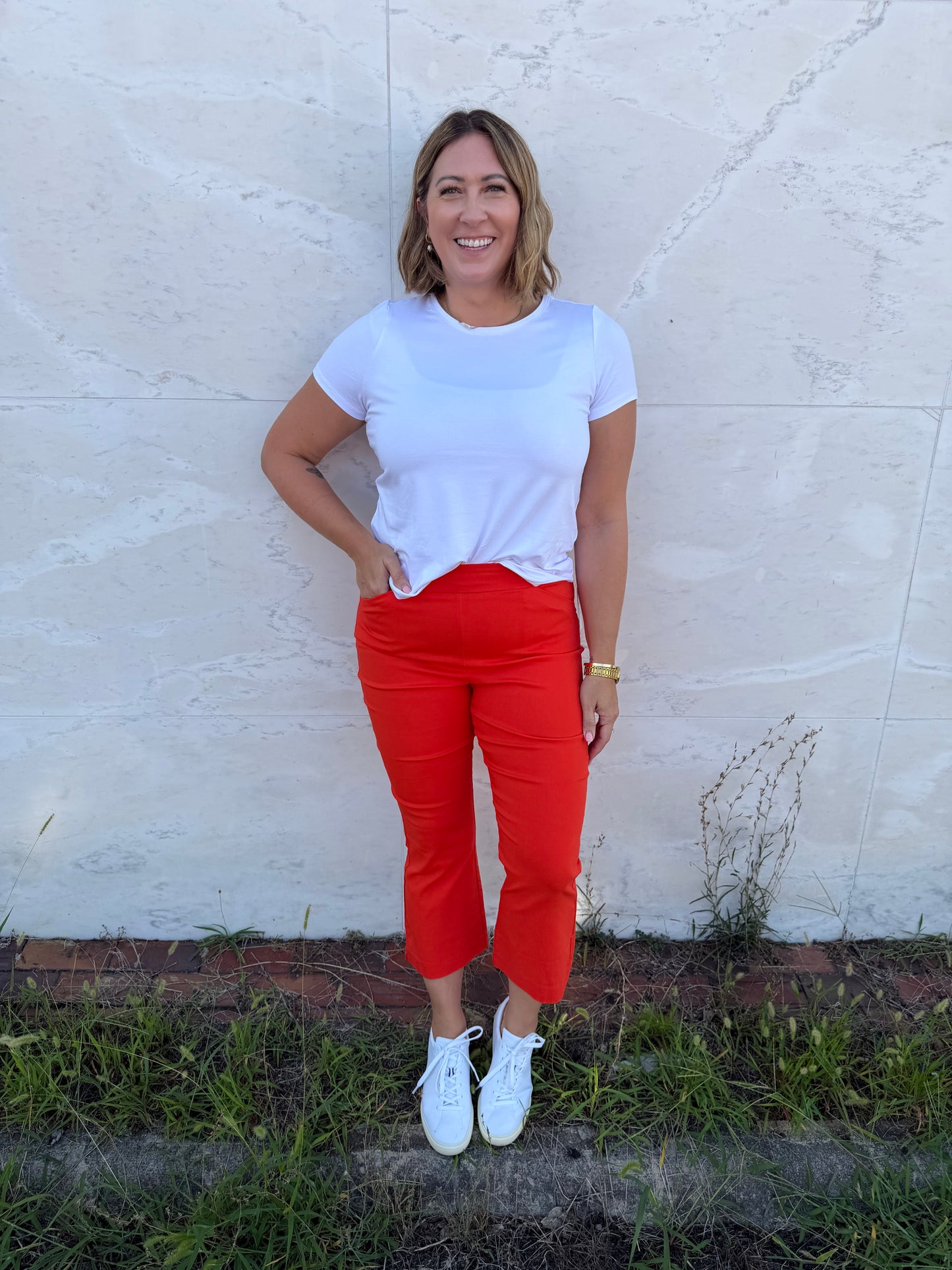 Pull On Millenium Orange Cropped Flare Pant