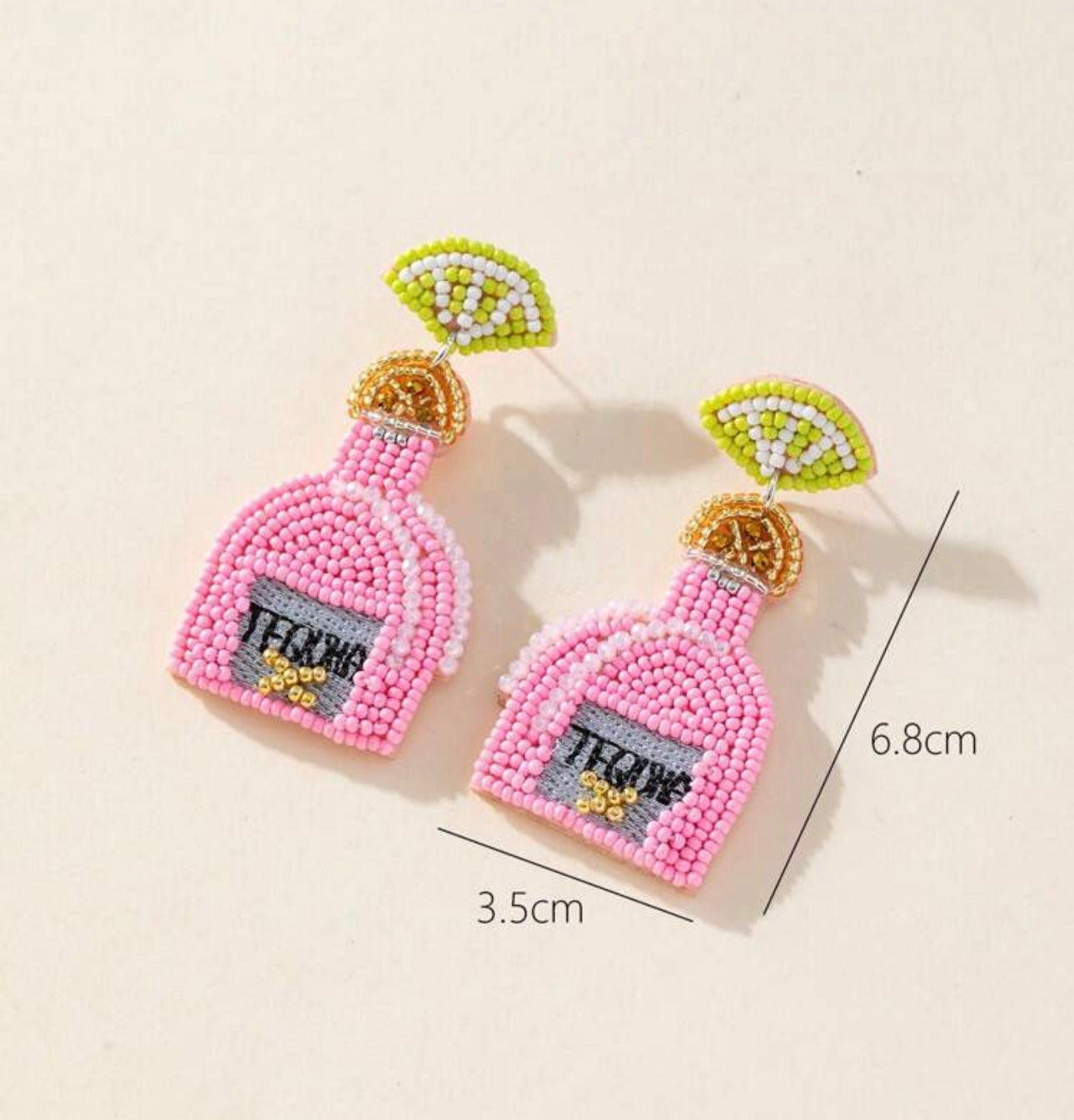 . Pink Beaded Tequila Earring