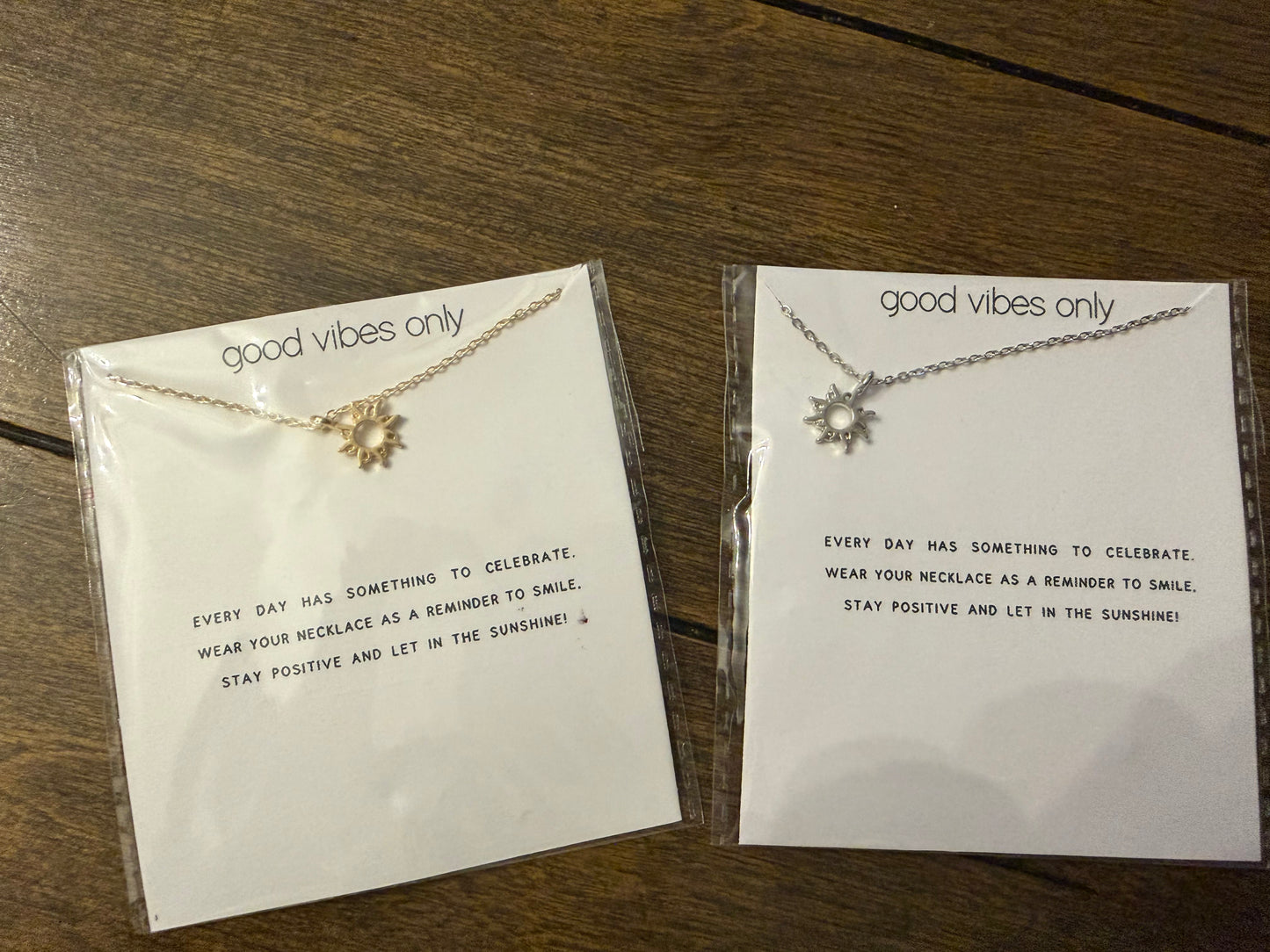 . Good Vibes Only Sun card Necklace