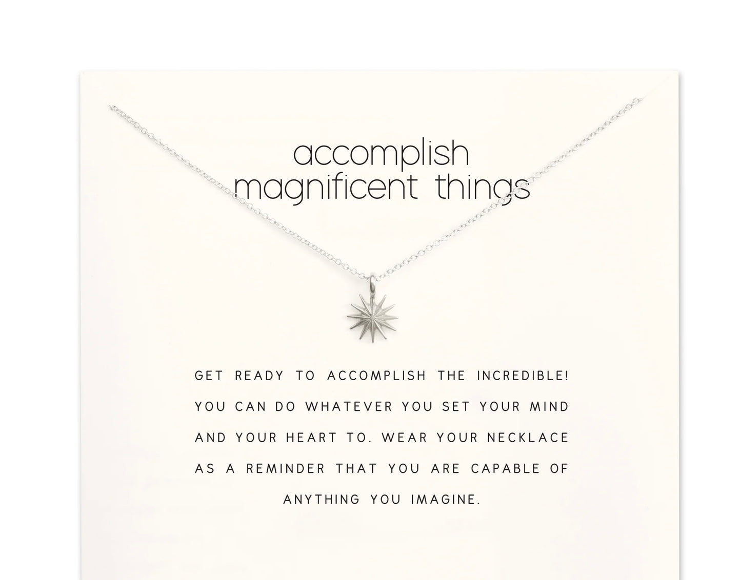 . Accomplish magnificent things card necklace