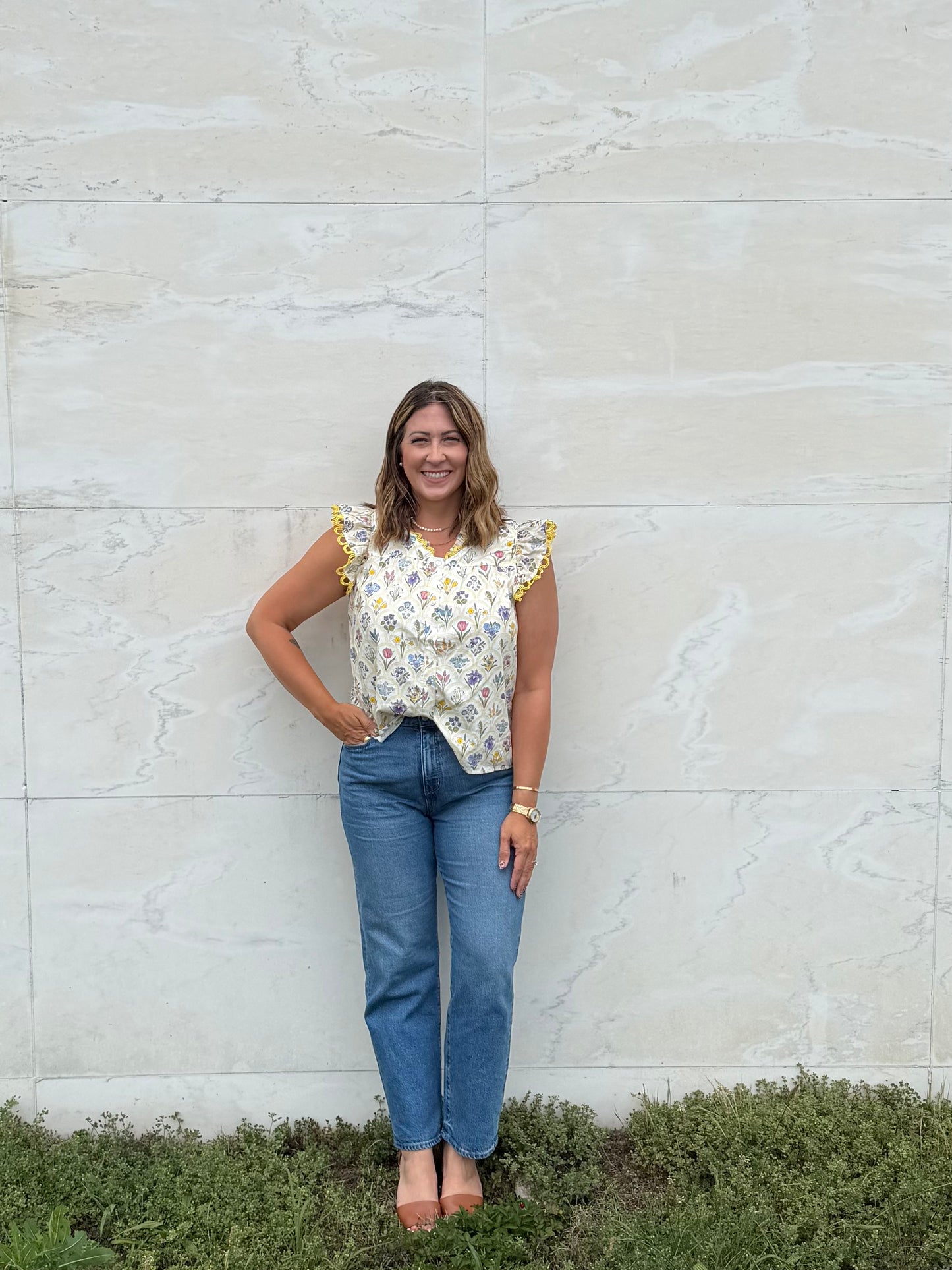 Yellow Garden Cap Sleeve Top