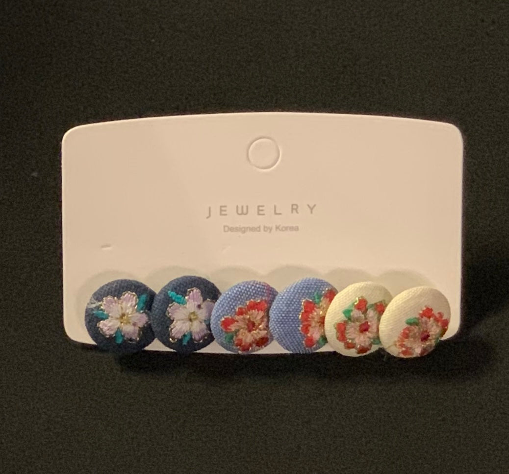 3 Pack Flower Button Earrings