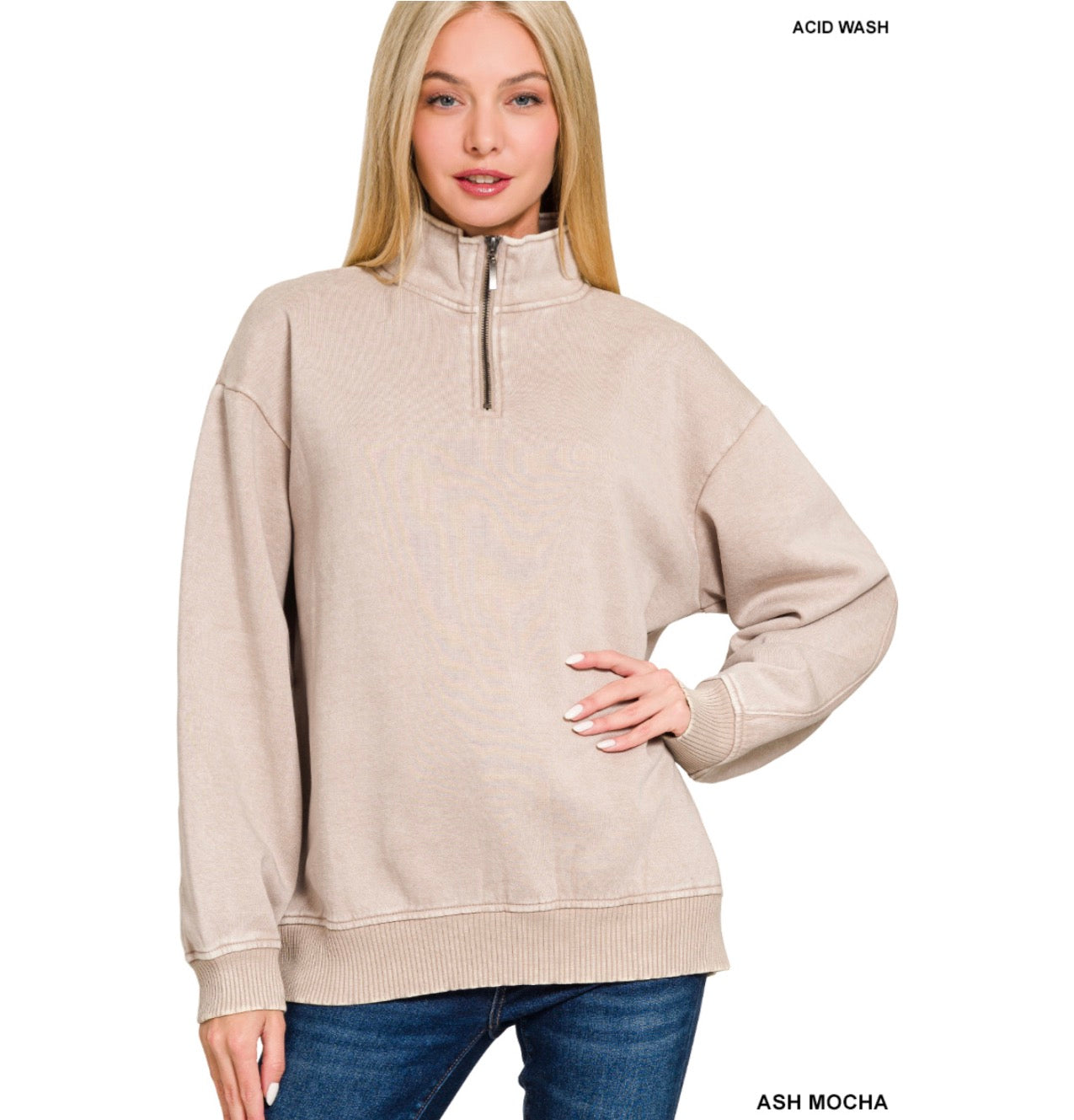 . My Favorite Acid Washed 1/2 Zip Fleece Pullover
