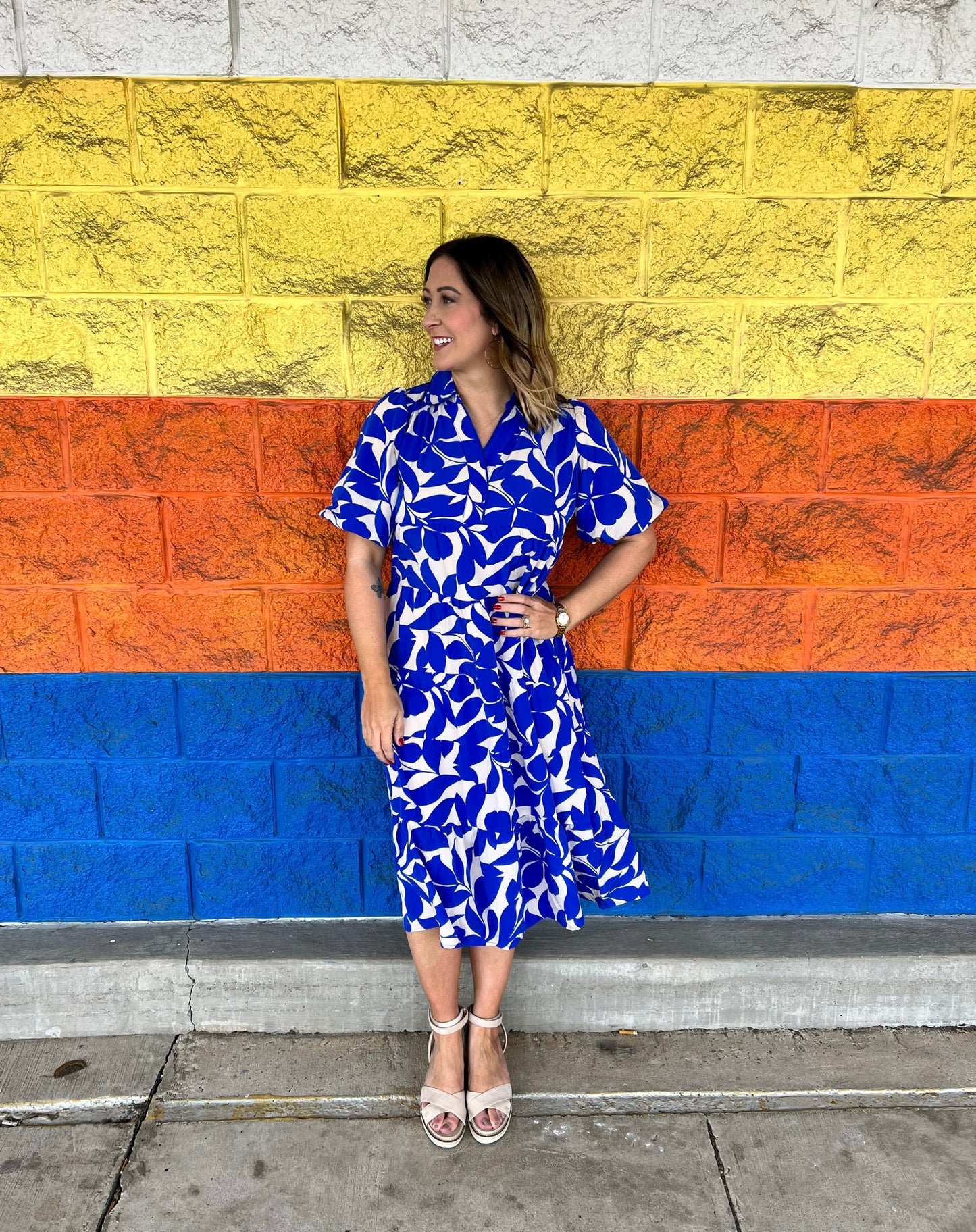Find Your Love Blue Leaf Print Dress