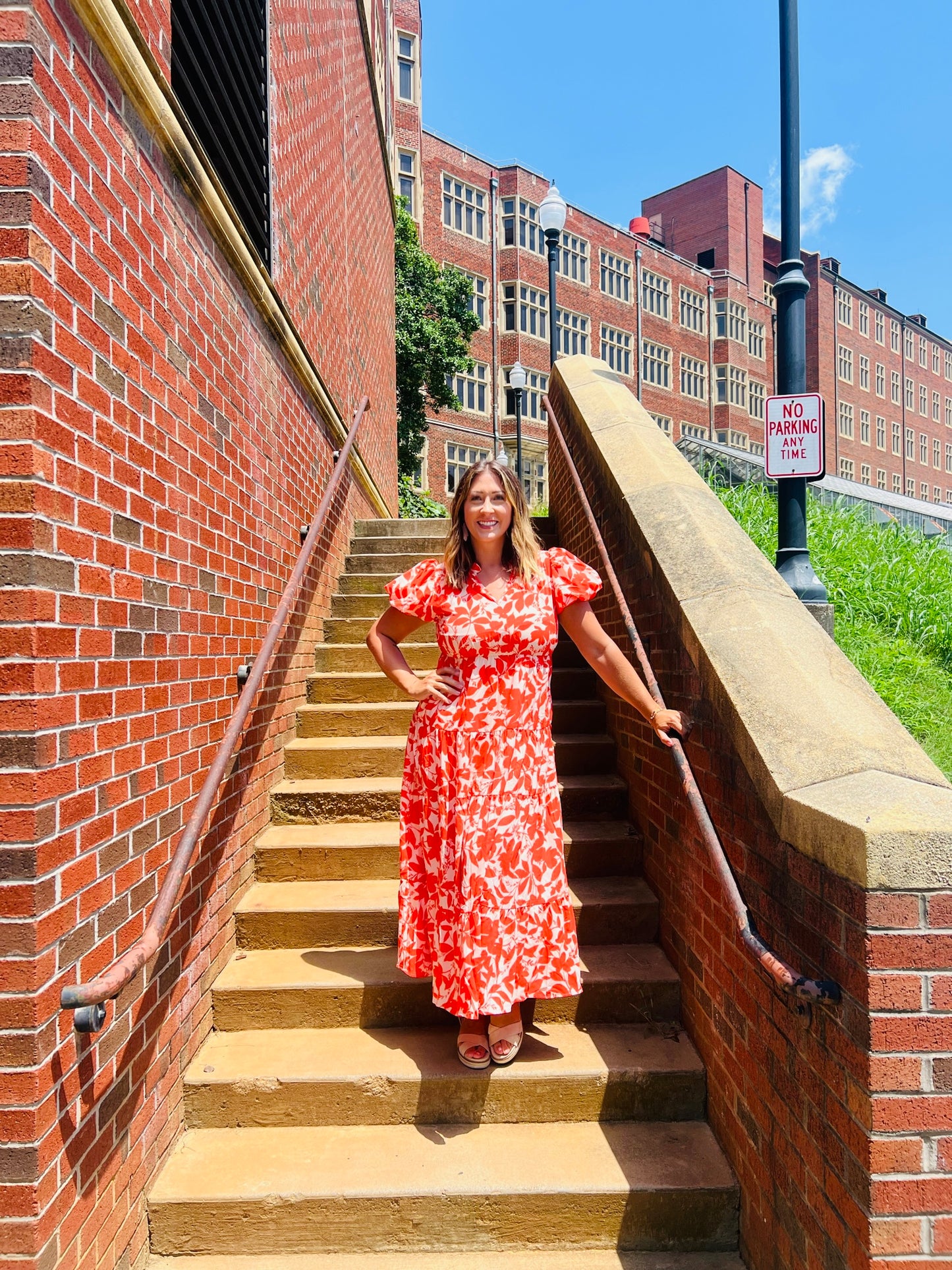 Pinky Promise Orange and Cream Floral Dress