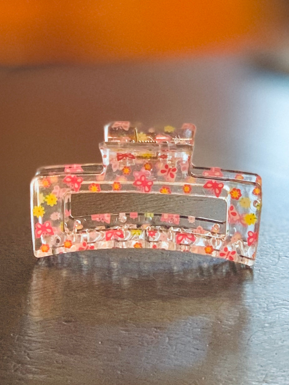 . Flowers and Butterflies Clear Hair Clip