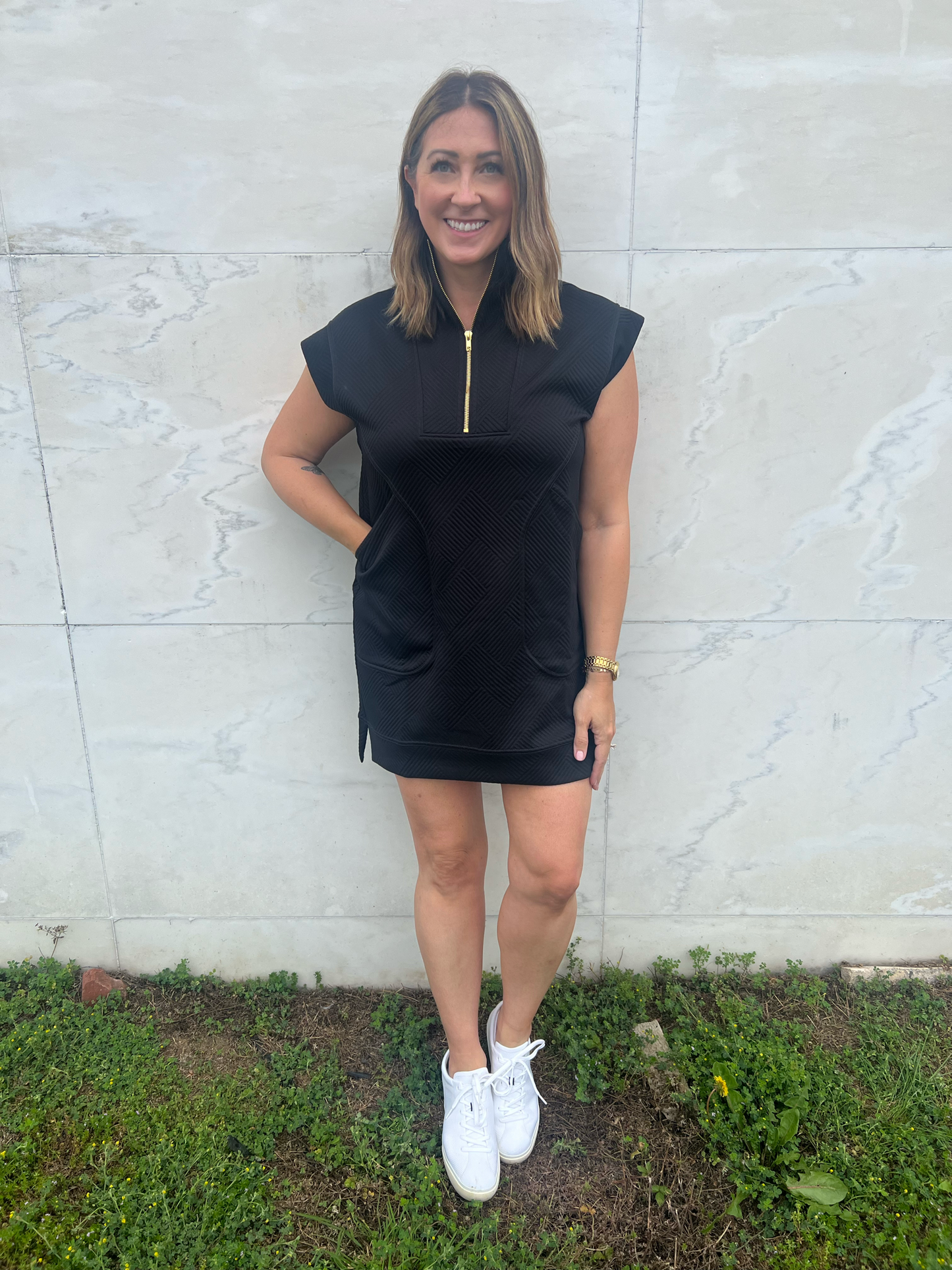 Fit and Fun Textured Cap Sleeve Dress