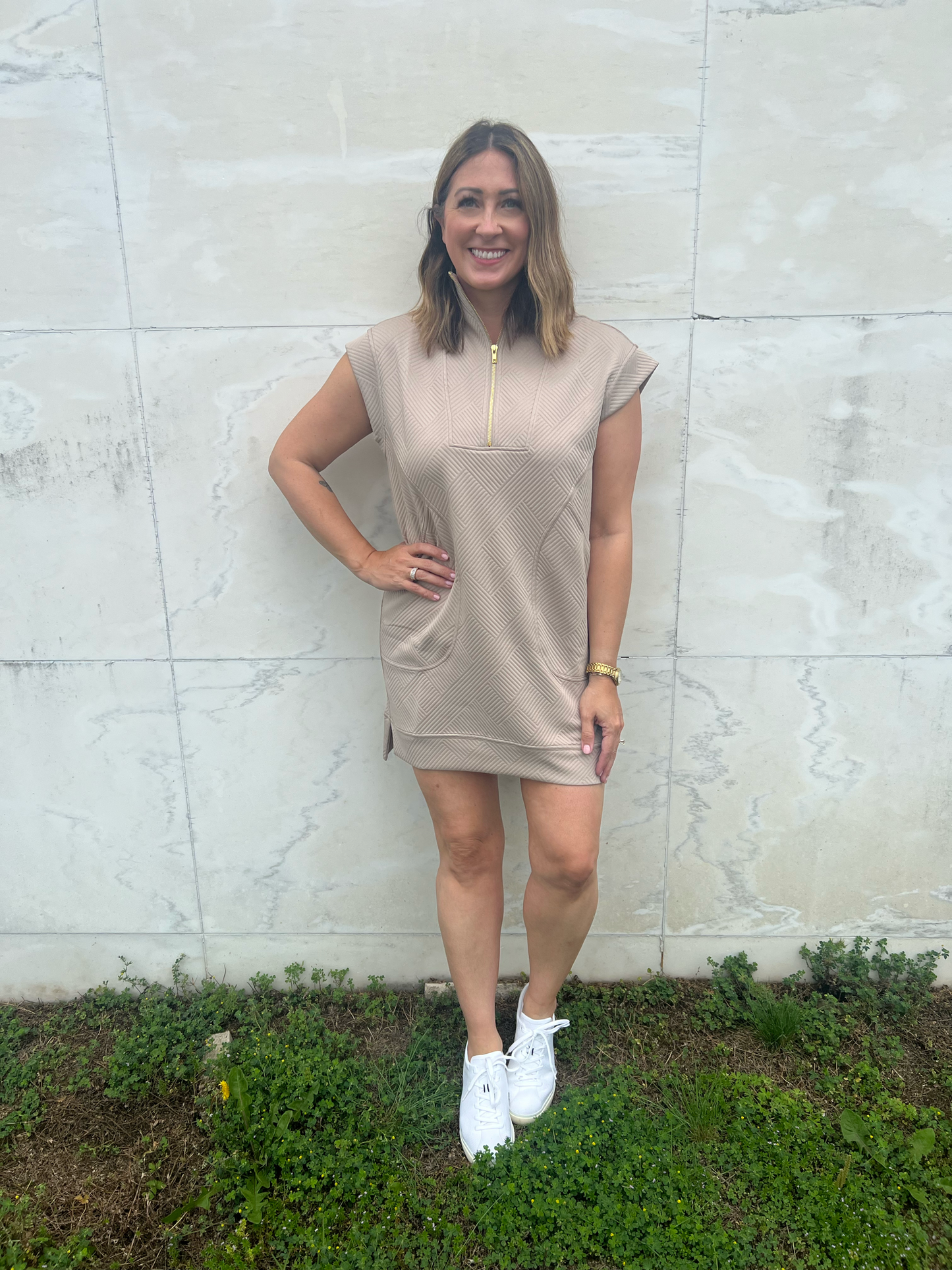 . Fit and Fun Textured Cap Sleeve Dress