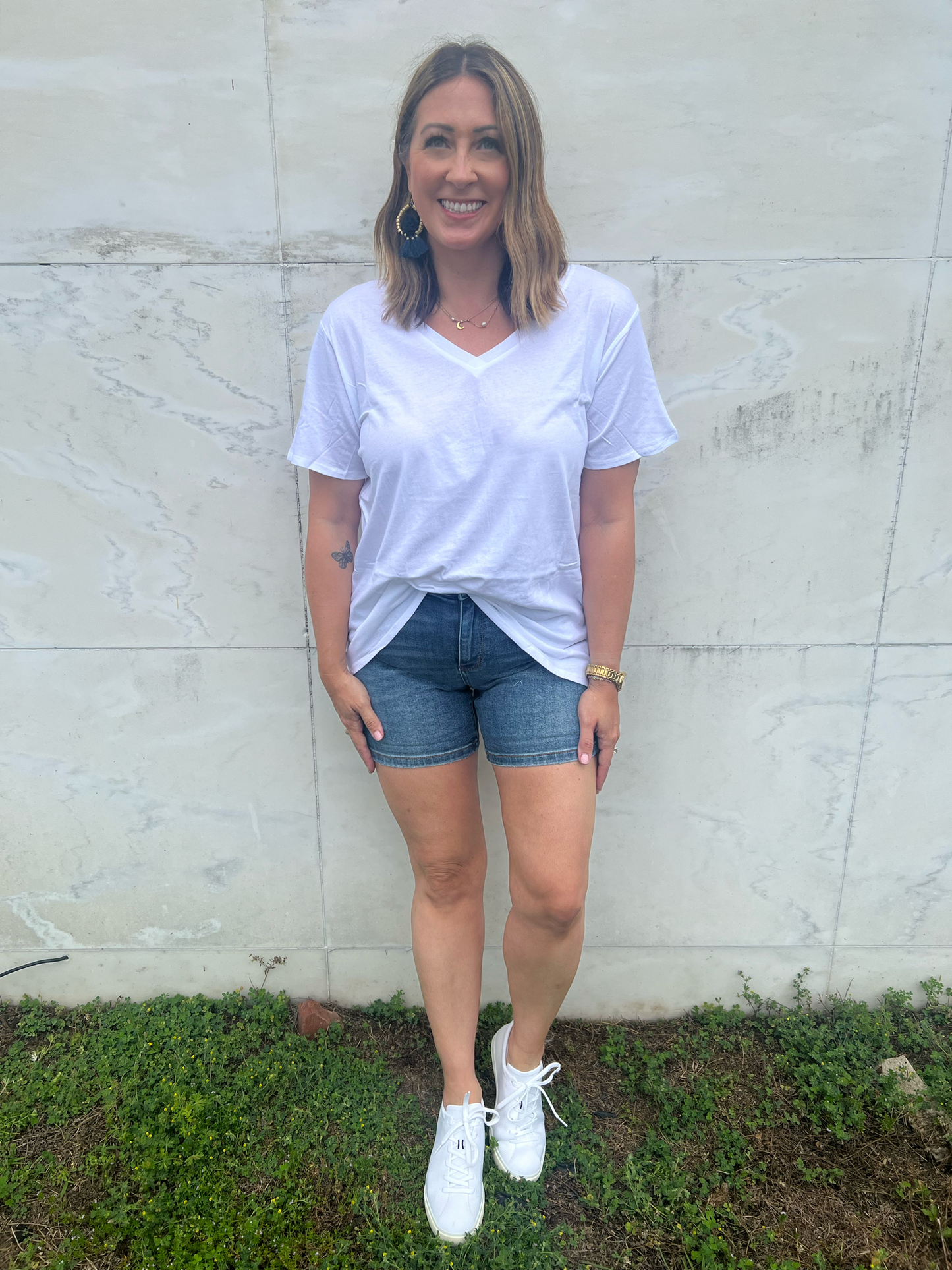 . Find Bliss V Neck White Tee