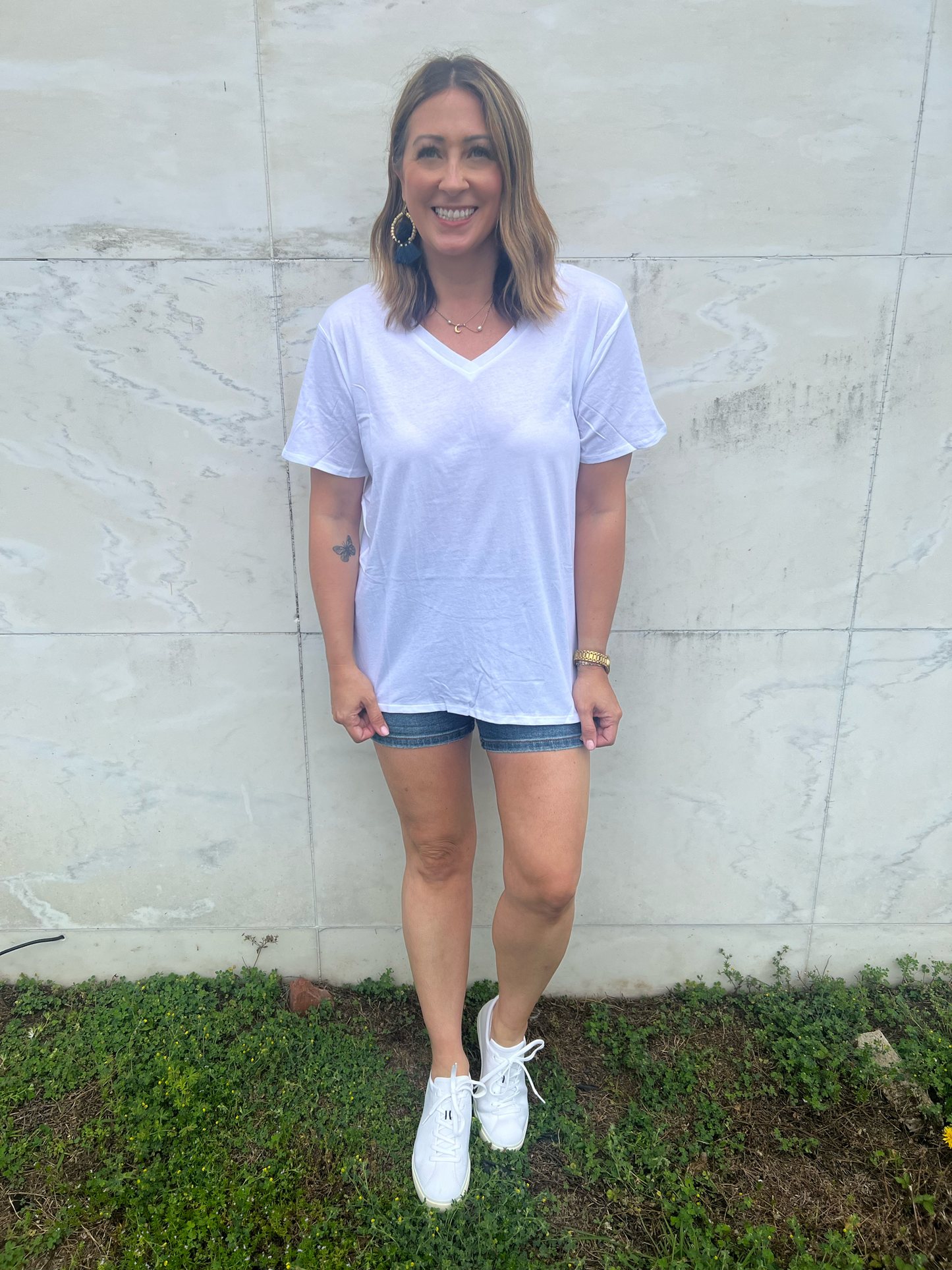 . Find Bliss V Neck White Tee