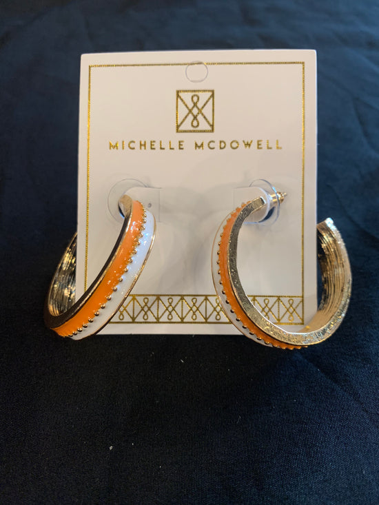 Meaghan Orange + White Enamel Hoop Earrings