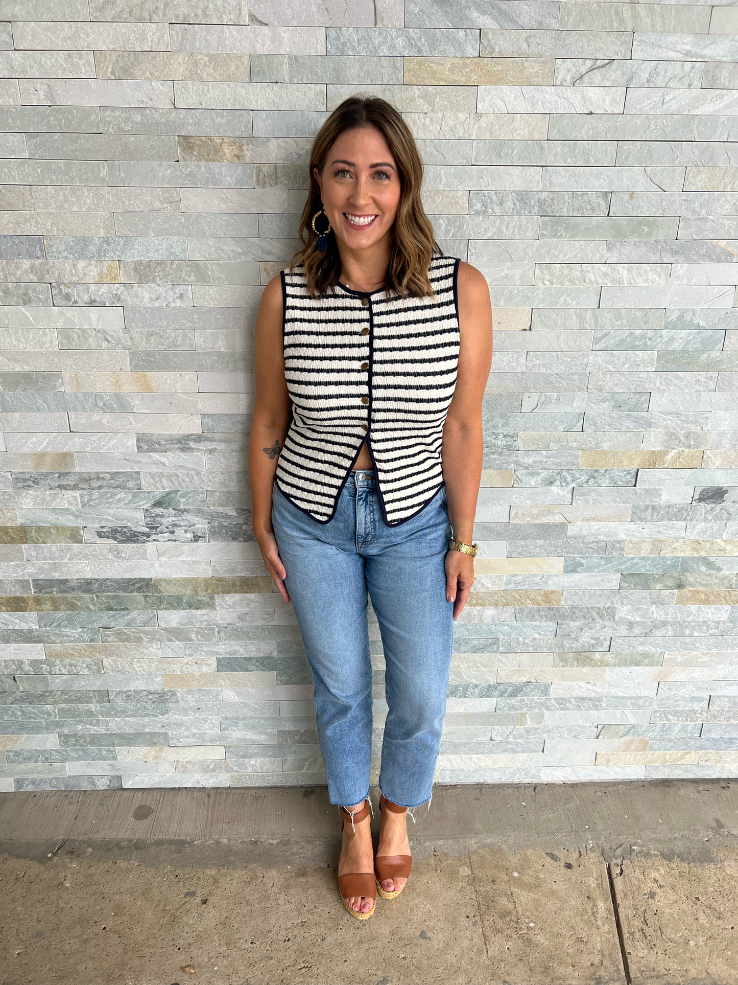 . Love Never Ends Textured Stripe Button Vest