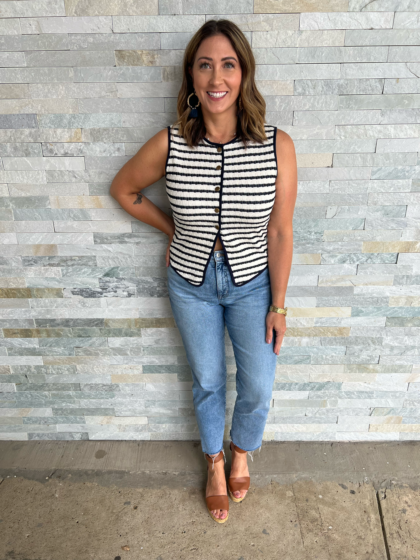 . Love Never Ends Textured Stripe Button Vest