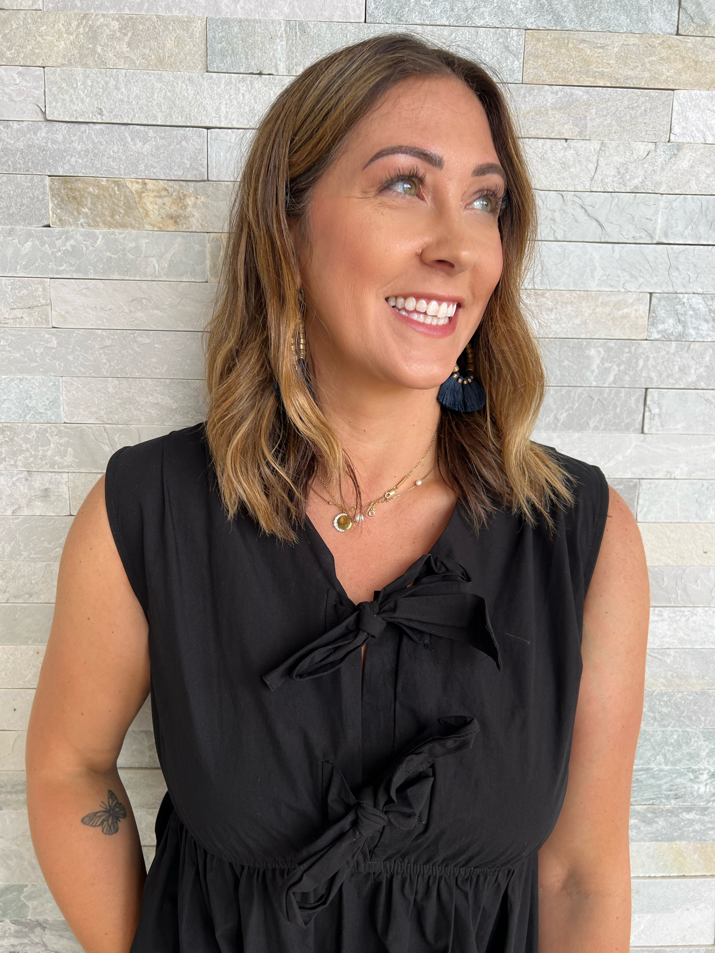 . Lucky To Have You Black Sleeveless Dress with Bows