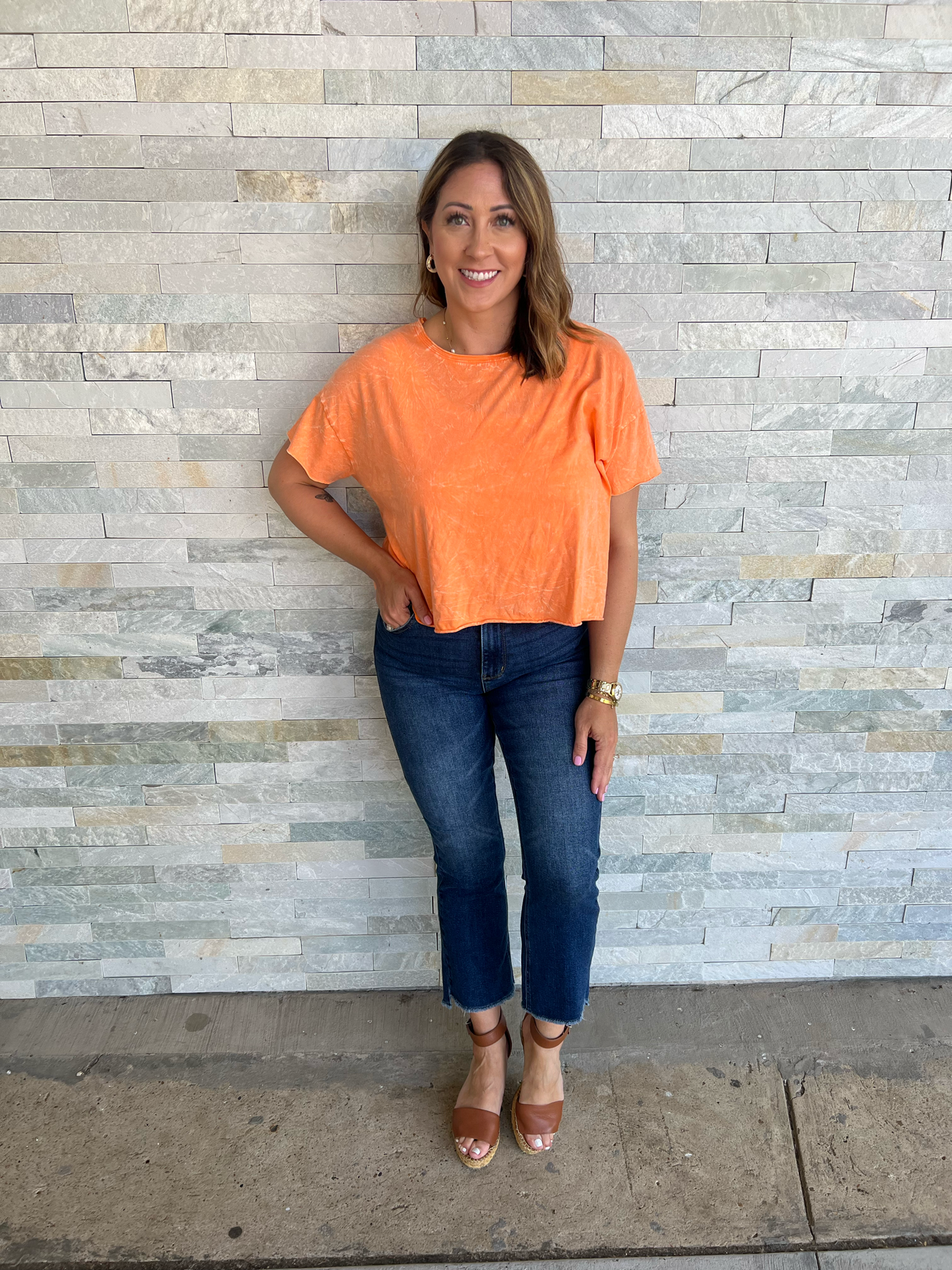 . Twist of Fate Cropped Orange Box Tee