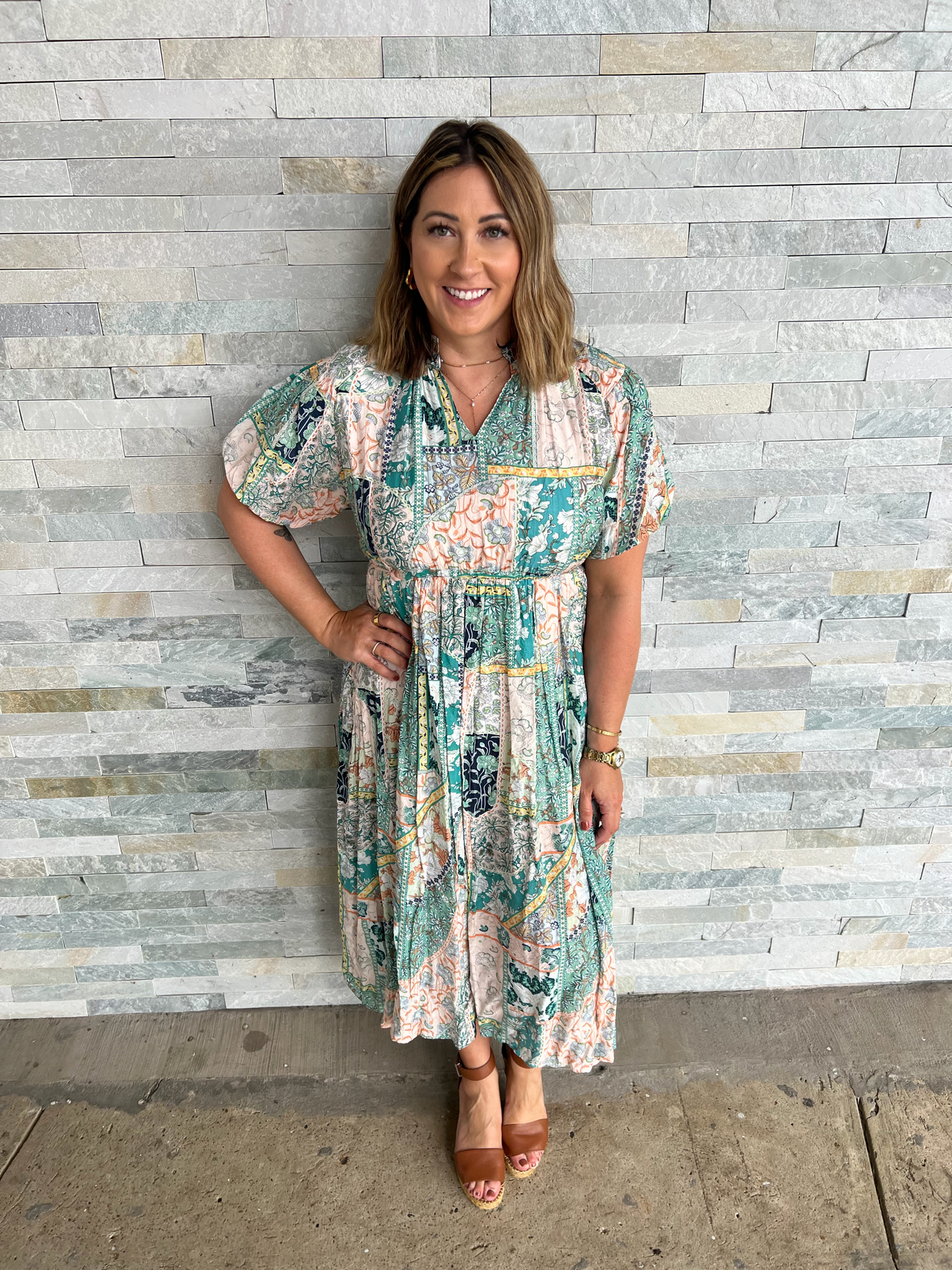 Patchwork Vibes Green Mix Dress