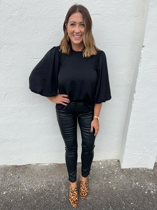 Black Flare Top With Bubble Sleeve