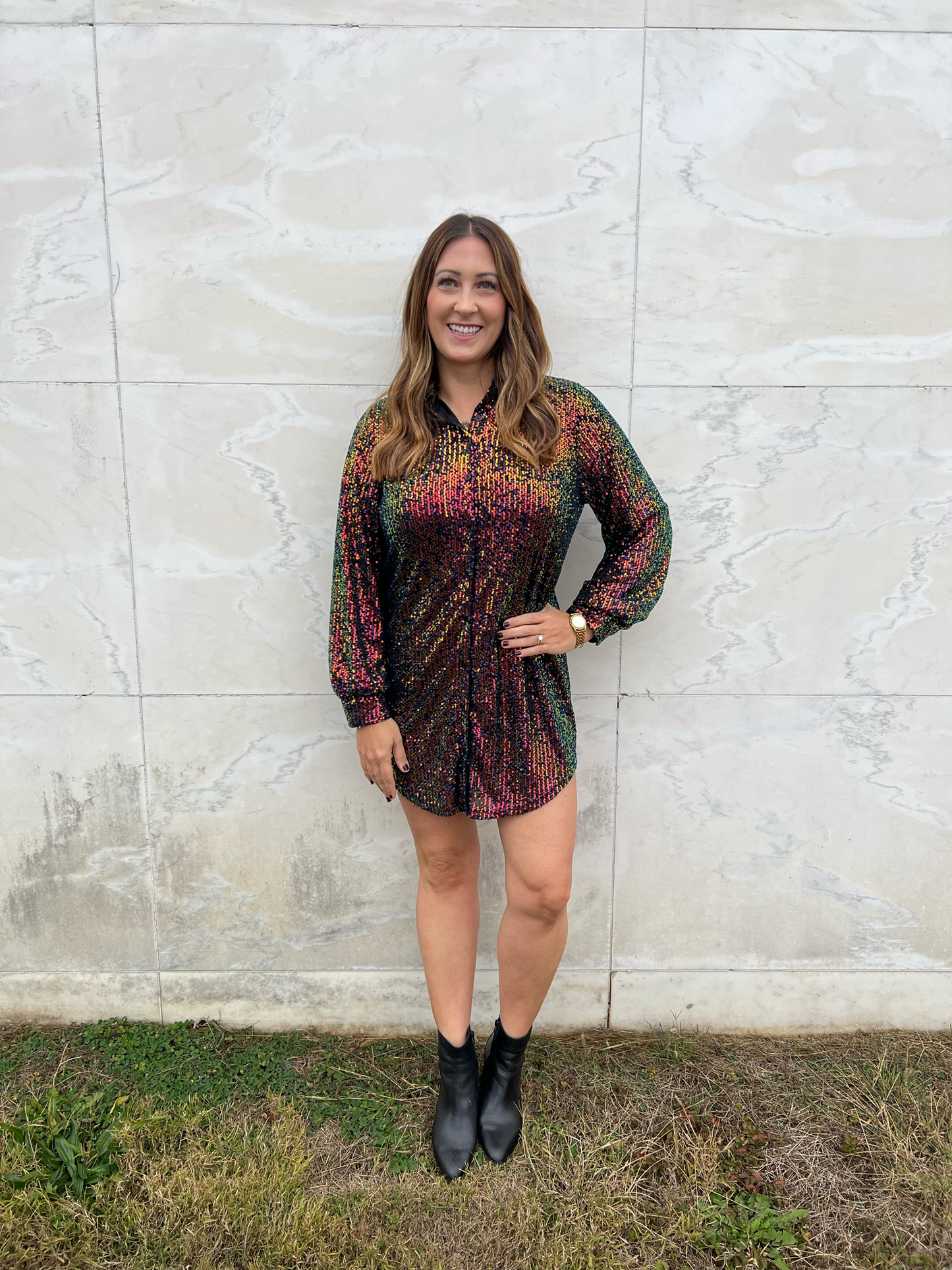 button down sequin dress Royal Striped Button Down Zigzag Sequin Dress