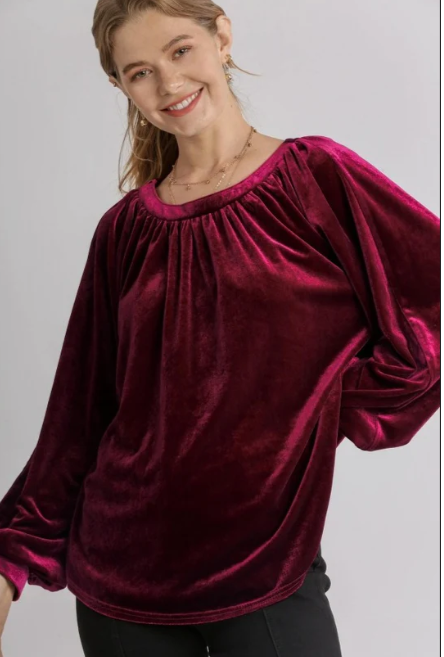 . Gather Around Burgundy Velvet Top