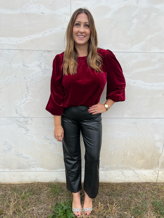 . Gather Around Burgundy Velvet Top