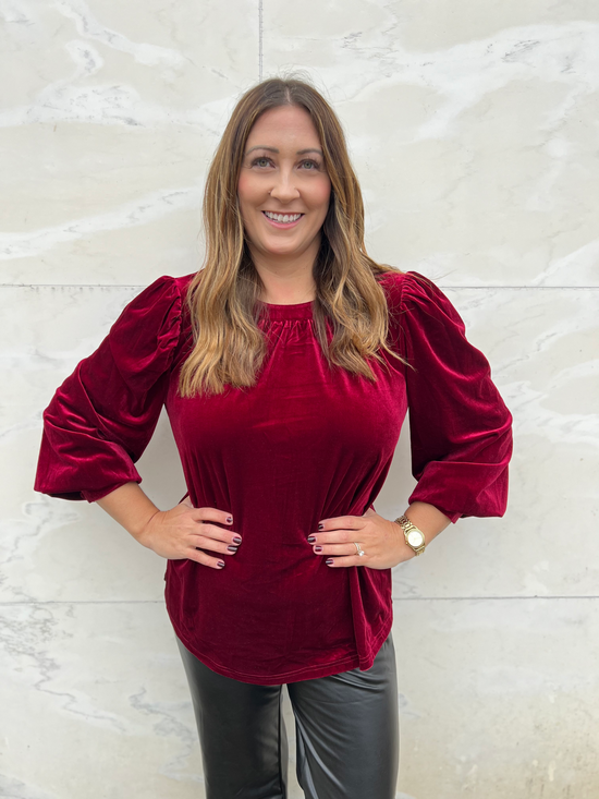 . Gather Around Burgundy Velvet Top