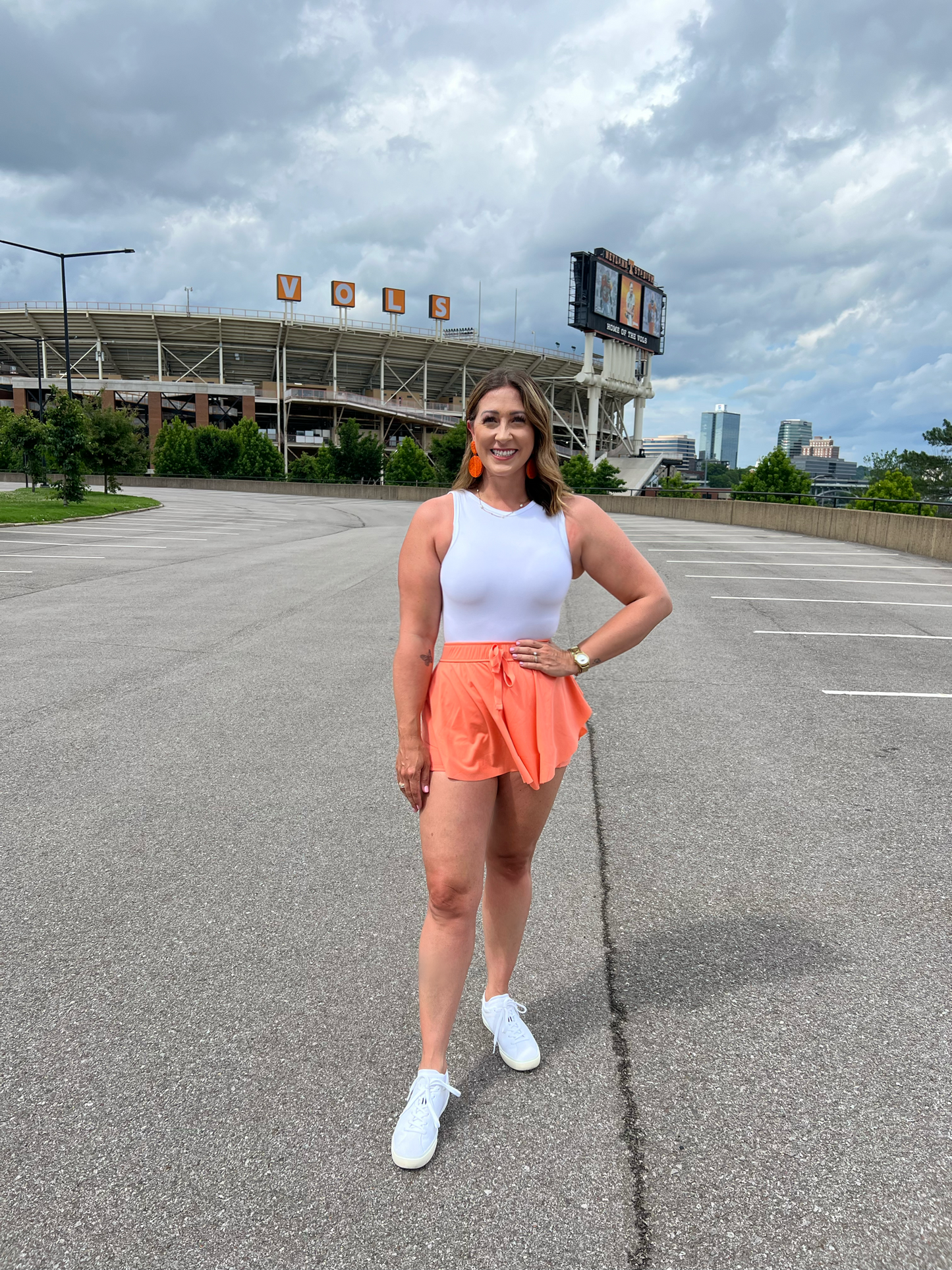 . For The Win Coral Ruffle Hem Tennis Skort