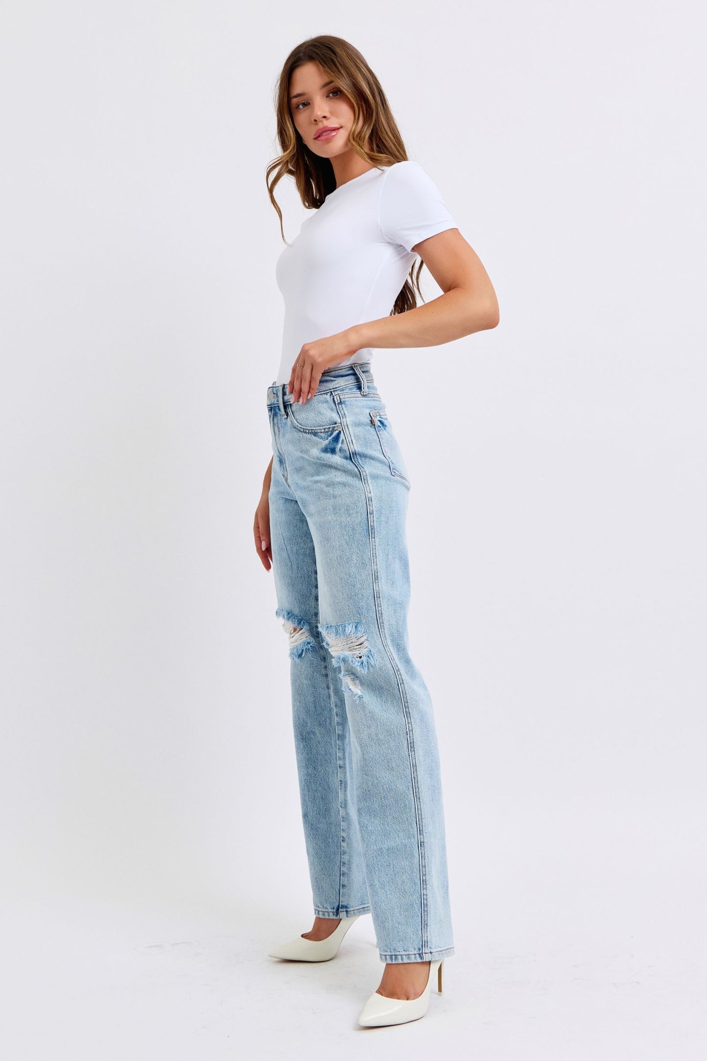 Judy Blue High Waist Rigid Magic Destroy Straight Jeans